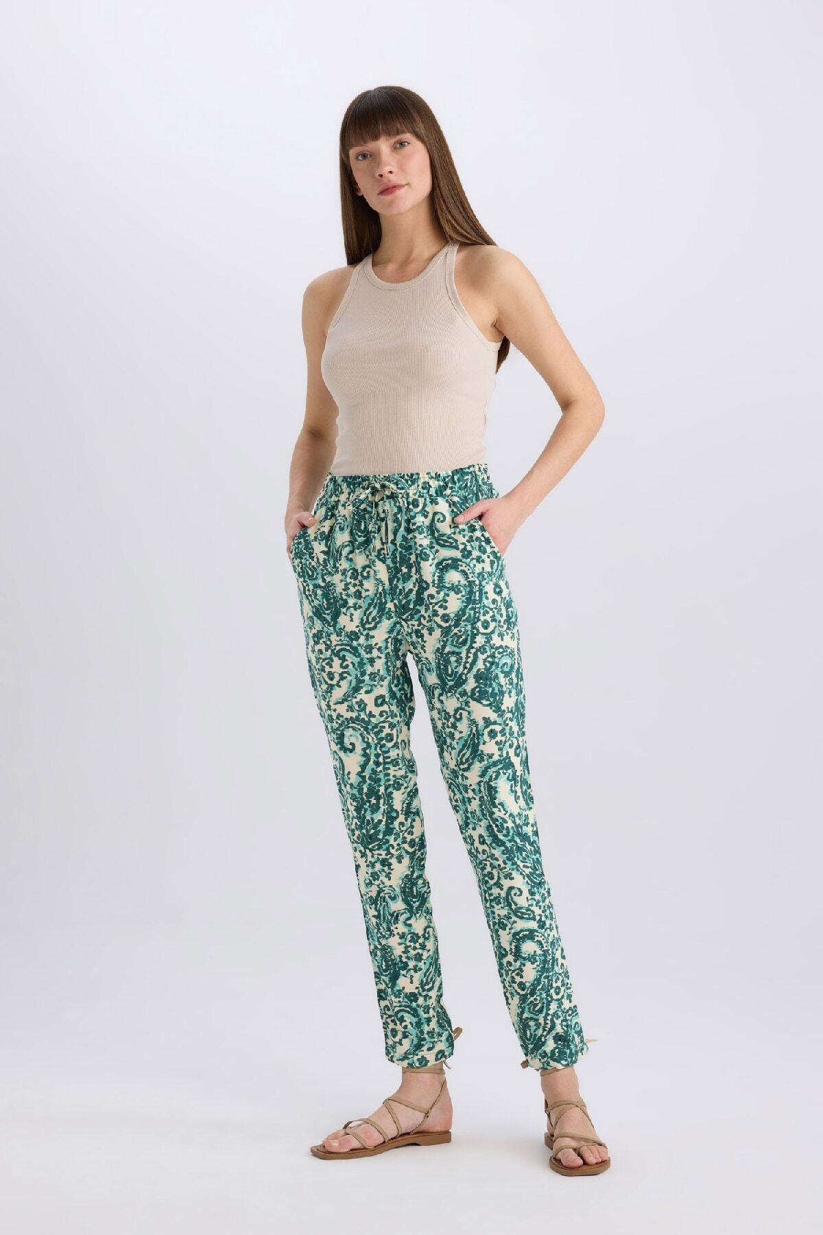 DeFacto-Harem Patterned Viscose Fabric Trousers, High Waist İ3709Az25Sm 2