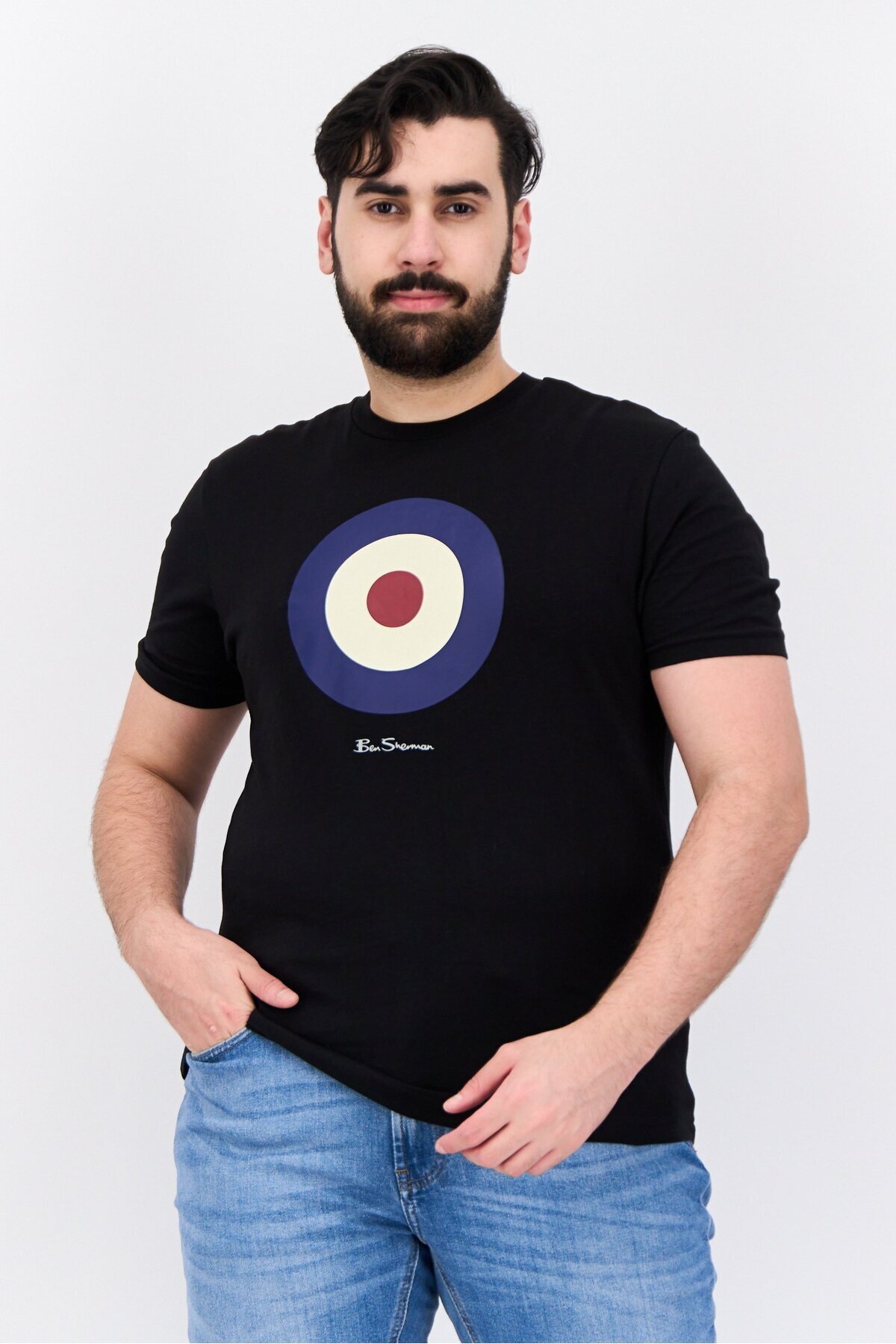 Ben Sherman-Men Crew Neck Short Sleeves Brand Logo T-Shirt, Black 1