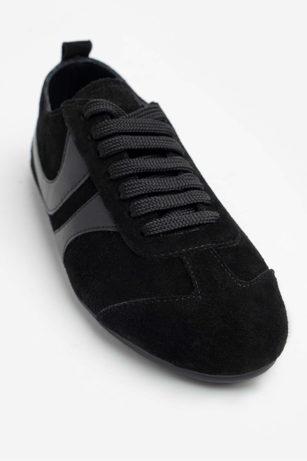 NİŞANTAŞI SHOES-Saint Black Genuine Suede Flat Sole Women's Lace-Up Sneakers 7