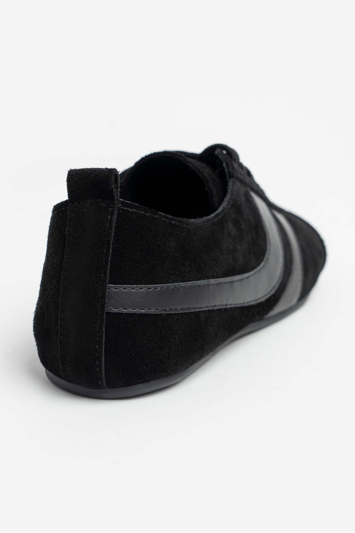 NİŞANTAŞI SHOES-Saint Black Genuine Suede Flat Sole Women's Lace-Up Sneakers 8
