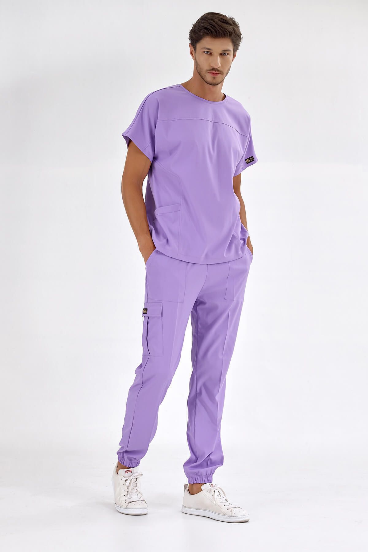 ÇİZGİ MEDİKAL-Liliac de bază de lux Lycra Scrubs Team Doctor Nurse Jersey 3