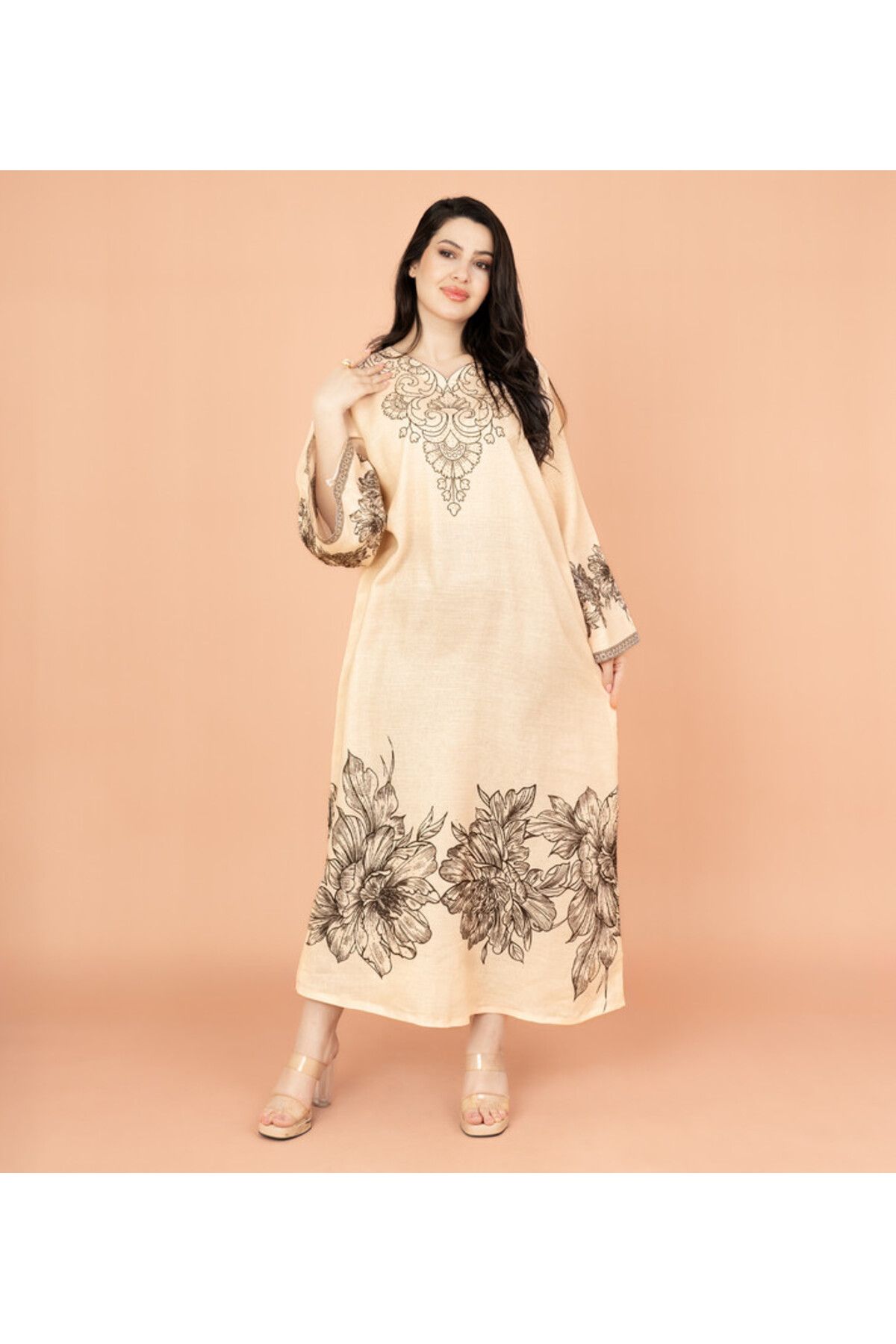 IKKXA-Embellished Floral Touch Solid Jalabiya 1