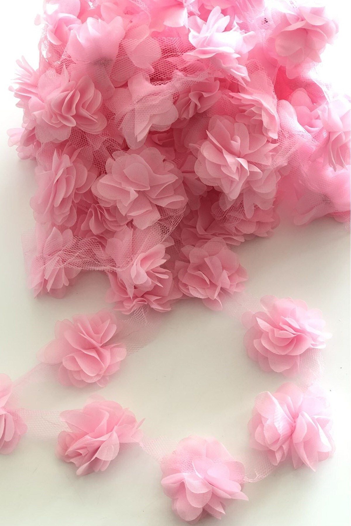 Hobigram Pembe Lazer Gül Lazer Kesim Gül Süsleme Paketleme Malzemesi 10 Adet Organze Kumaş Yapay Çiçekler