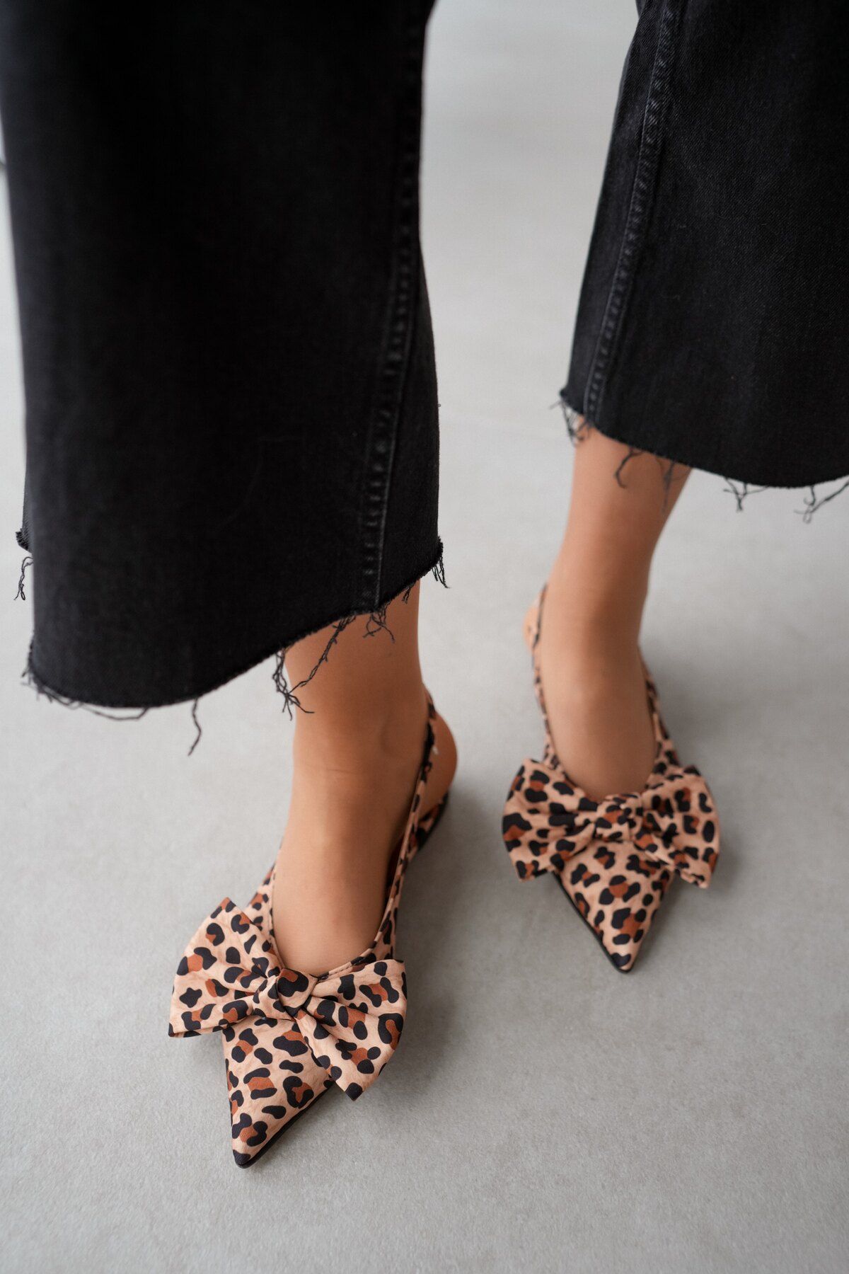 selinshoes-Balerini elastici pentru femei Milya cu vârf ascuțit cu fundă leopard - LEOPARD 3