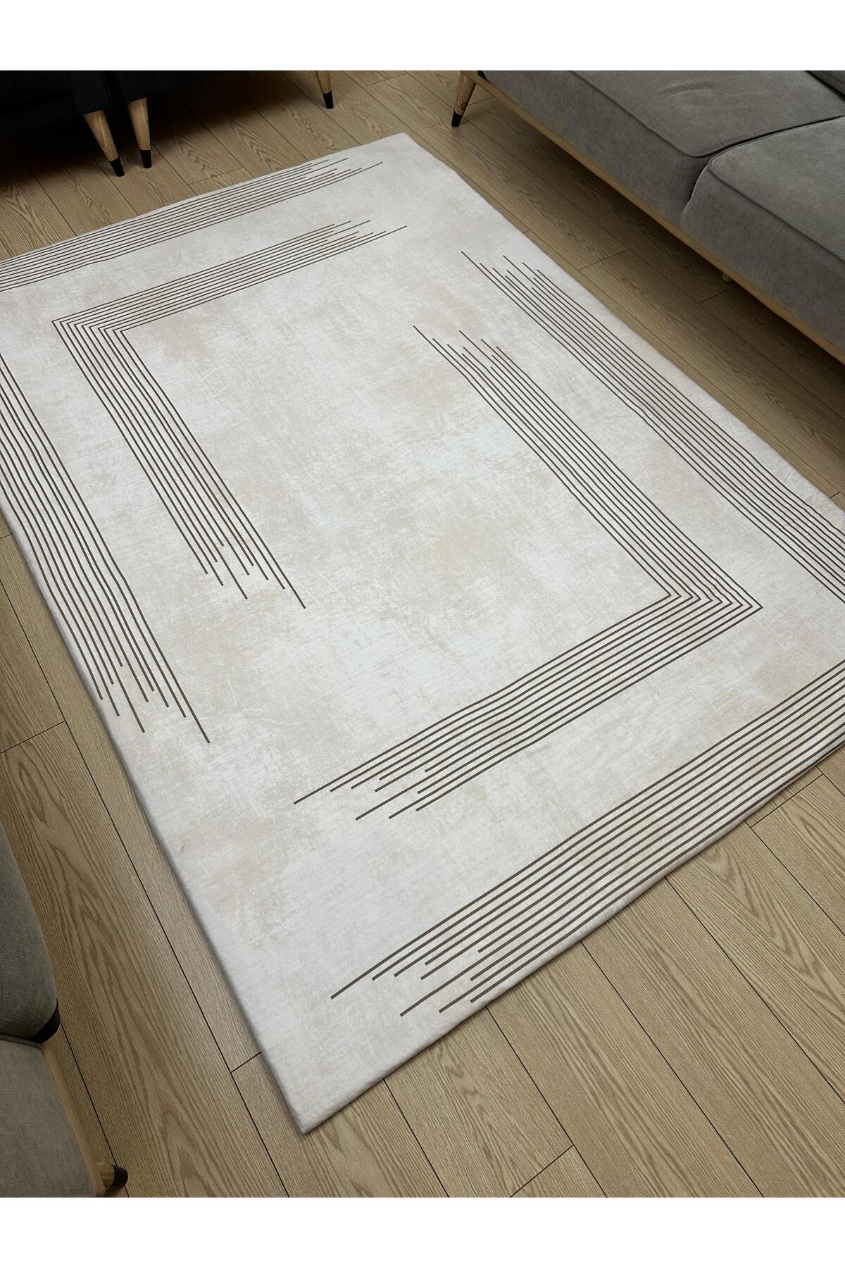 GÖRKEM PAZARLAMA Lastikli Mikro Polar Halı Örtüsü - Yıkanabilir - Dijital Baskı - ÇUBUK KAHVE