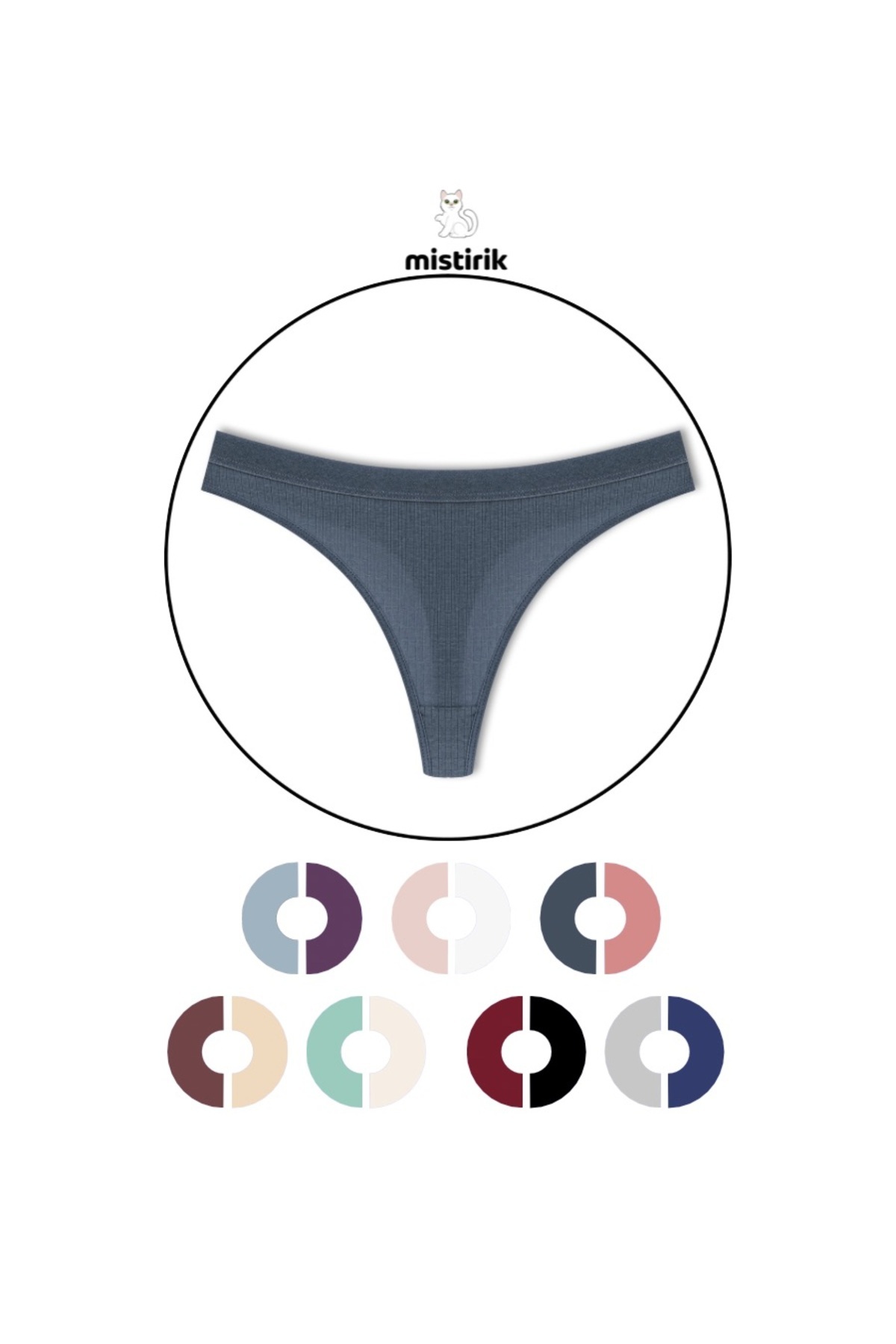 MİSTİRİK-Model Paulo - Tanga flexibila din bumbac cu nervuri, culoare albastra 1