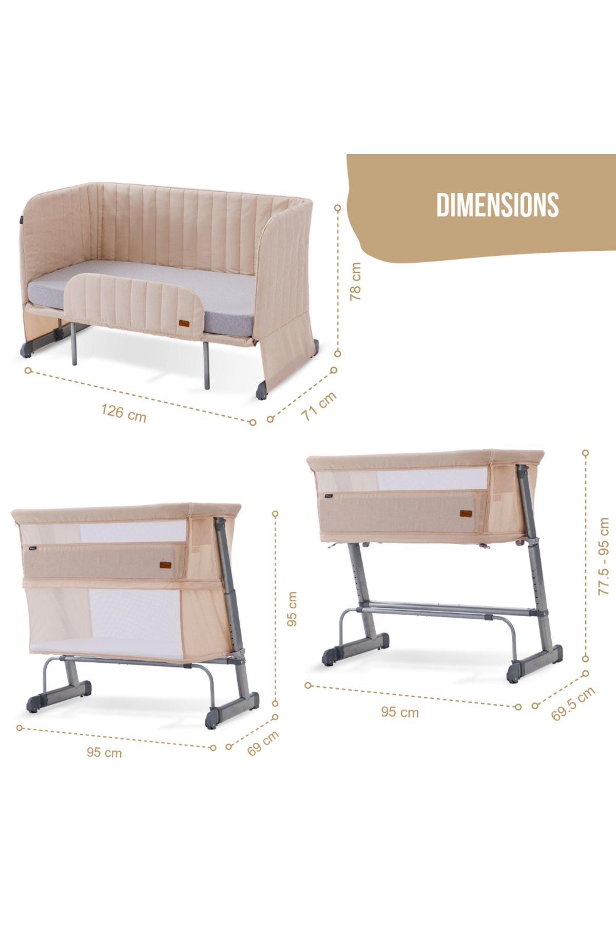 TEKNUM-All In One, 0-4 Years Bedside Crib Cot & Sofa Expansion Pack - Ivory 8