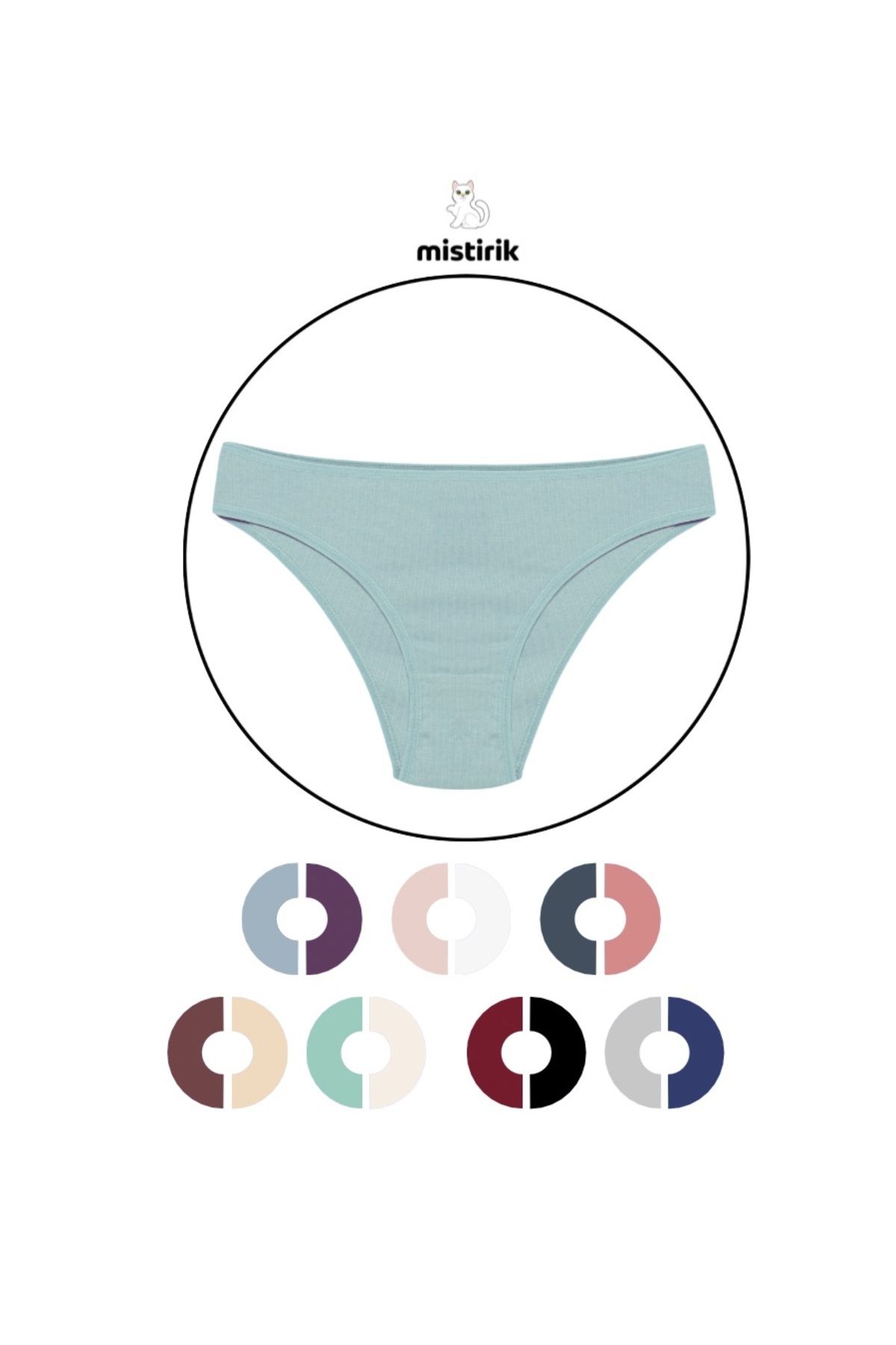 MİSTİRİK-Taranto Model Ribbed Fabric High Waist Breathable Soft Fabric Slip Panties Water Green Color 1