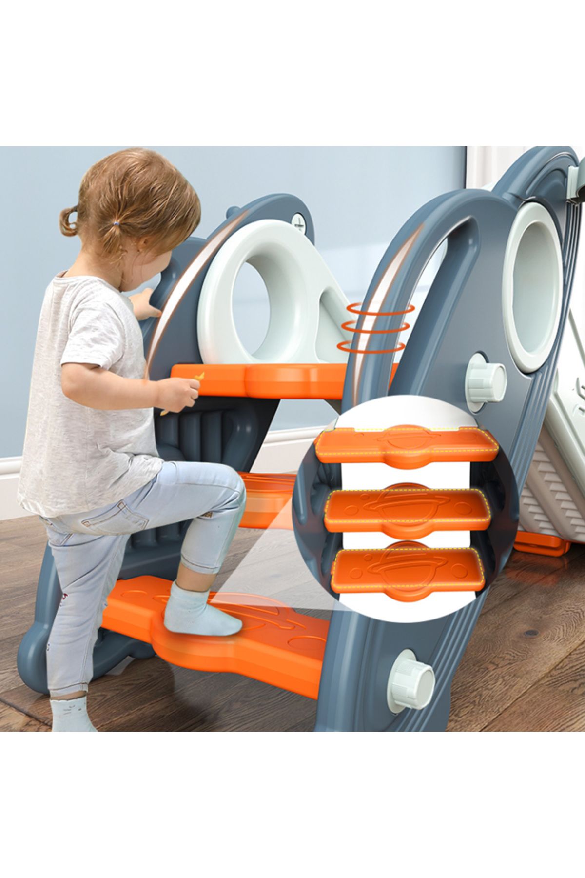 Little Story-3-IN-1 Baby Slide with Basketball and Ring Game - Blue 4