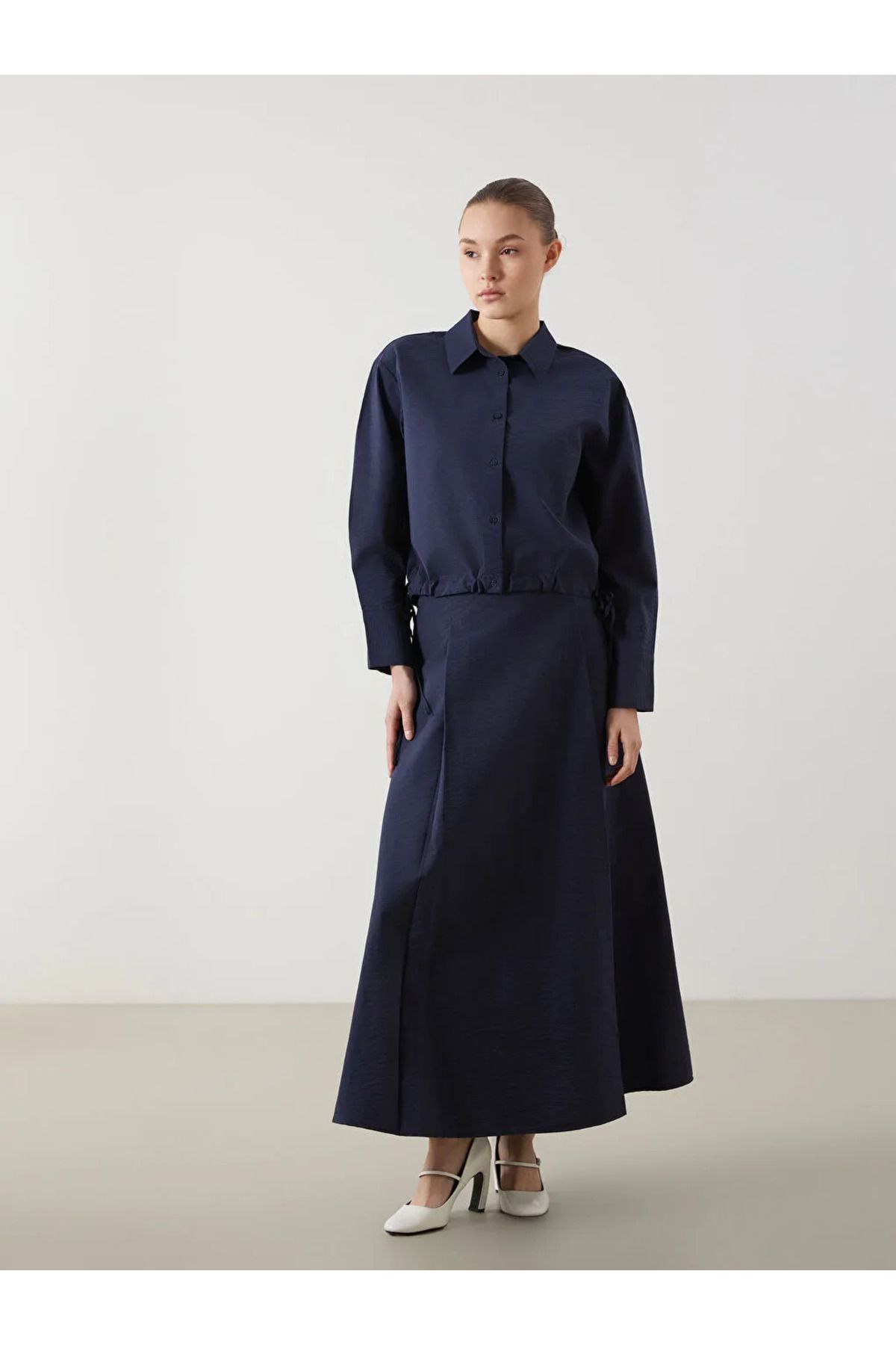 LCW Modest Lacivert Loose Fit Poplin Kadın Gömlek - 2