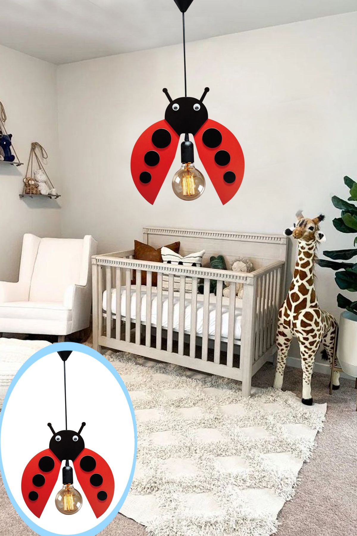 Ladybug Sevimli Uğur Böceği Sarkıt Avize Bebek Çocuk Odası  Modern  Dekoratif Rustik Tekli Avize