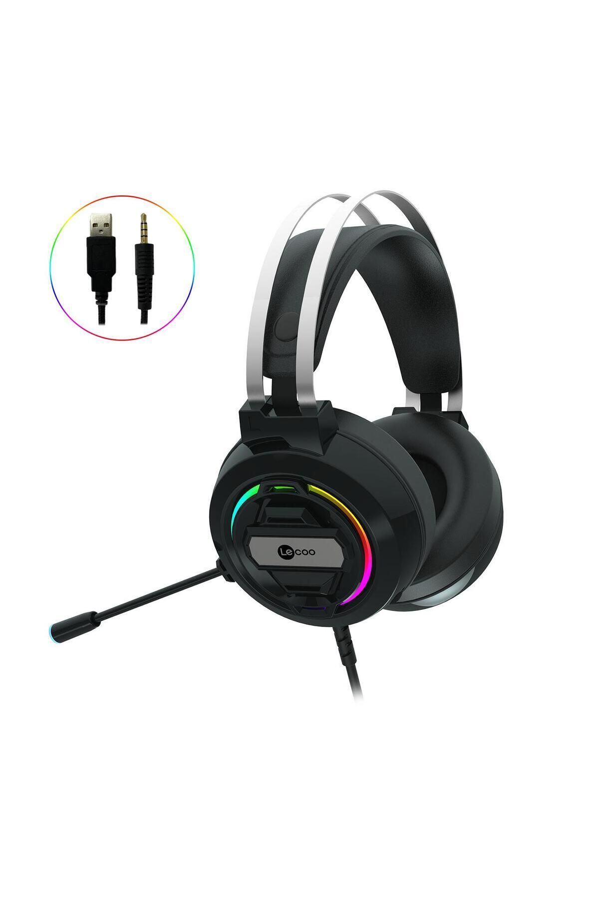Lecoo Ht401 Kablolu 3.5mm Jack Usb Kulak Üstü Rgb Led Aydınlatmalı Gaming Kulaklık Siyah