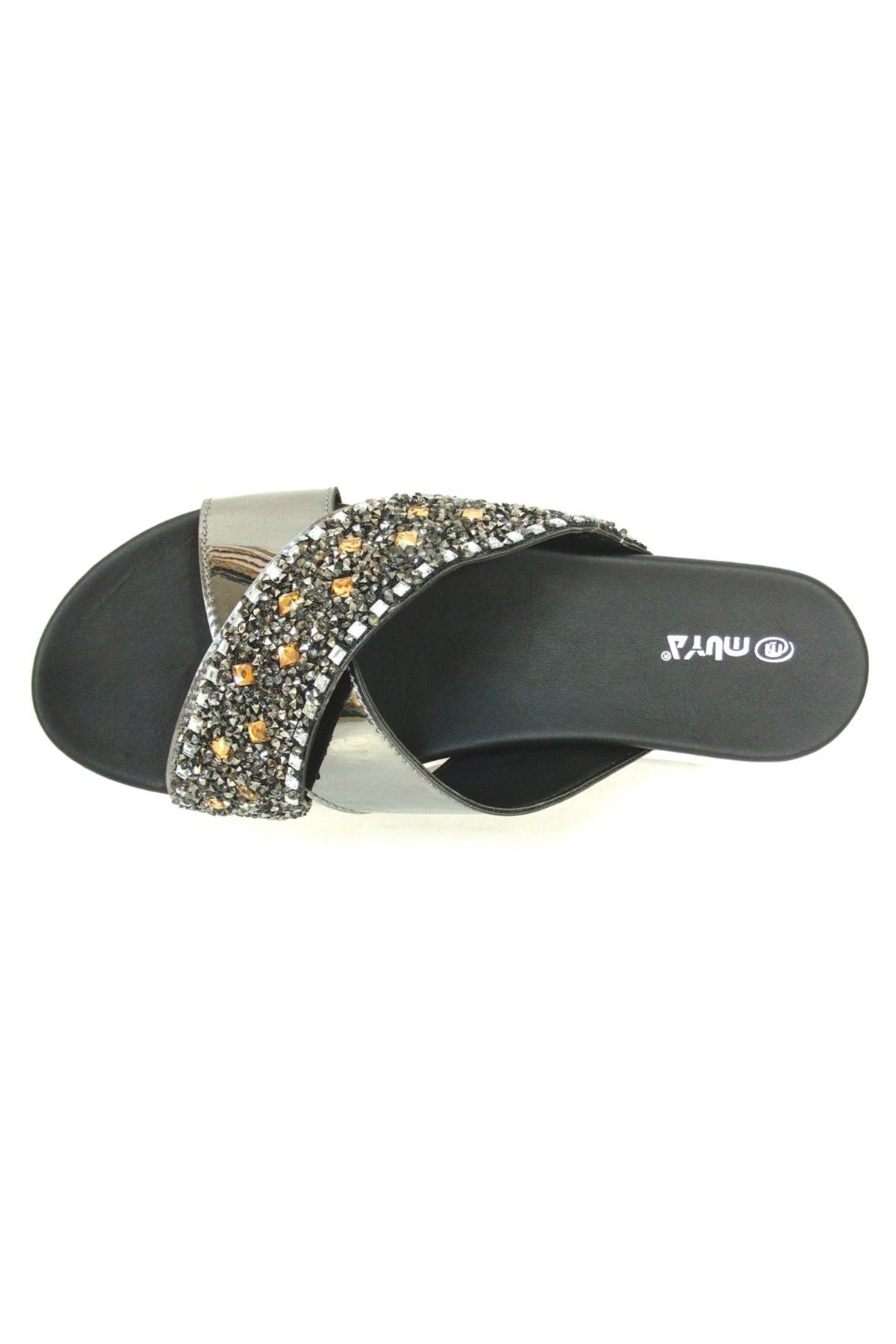 Shoepi-Muya Platinum Black Sequin High Sole Anatomical Comfort Slippers 4