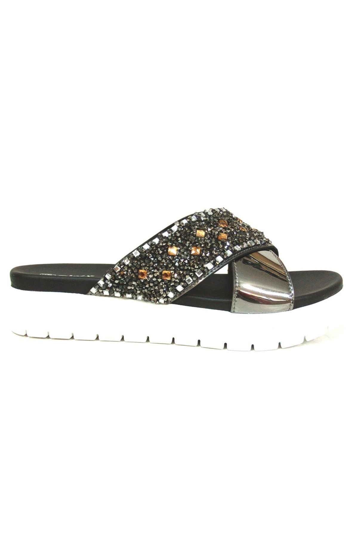 Shoepi-Muya Platinum Black Sequin High Sole Anatomical Comfort Slippers 2