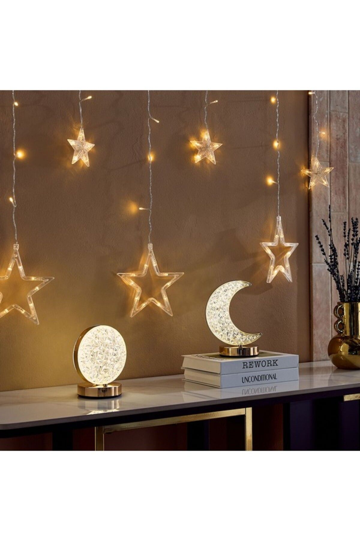Home Box-Dux Rechargeable Crescent Moon Metal Base Table Lamp with Crystal Shade and Touch Switch 8