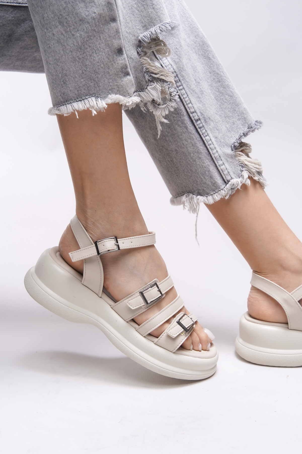 Riccon  Oselnath Kadın Sandalet 00121025 Bej - Görsel 5