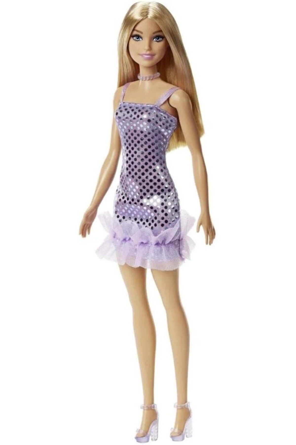 mattel Papusa Barbie Tinute Stralucitoare Blonda Cu Rochita Mov - One Size