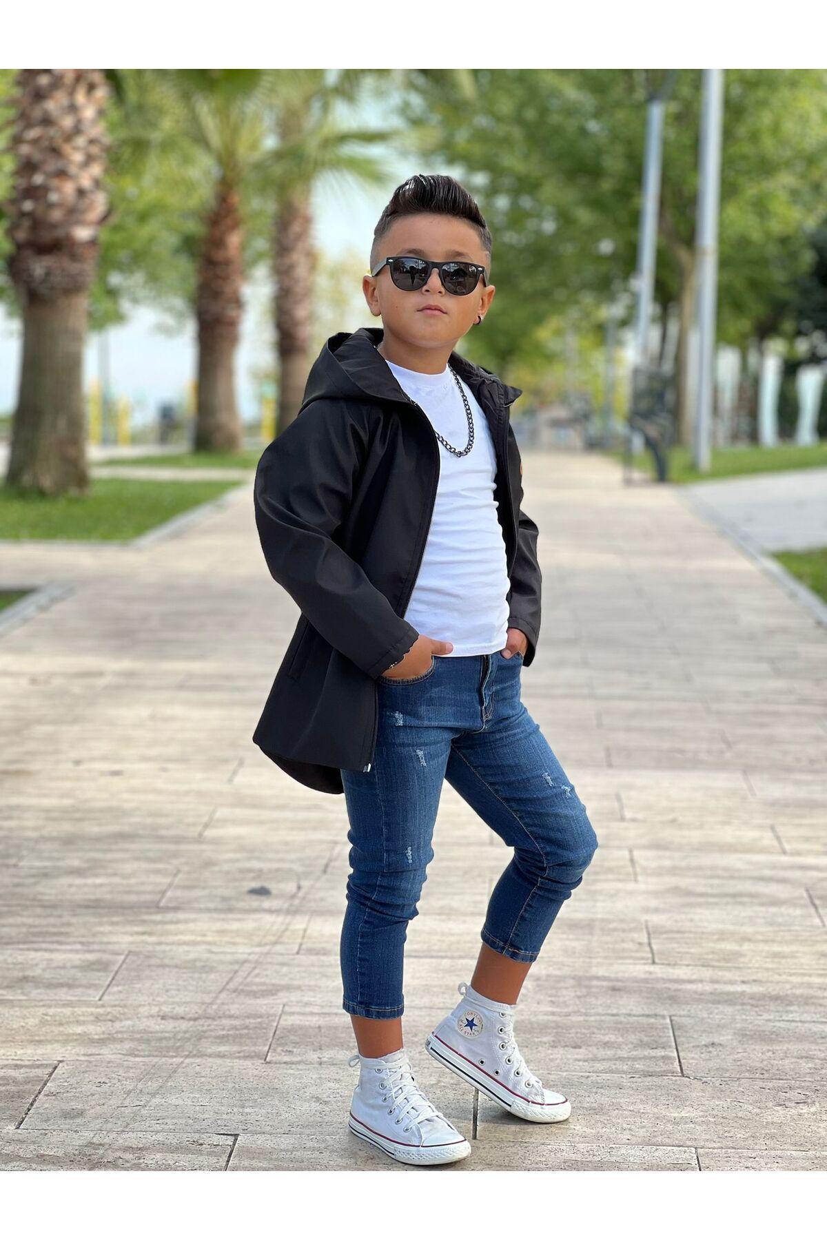 DUDOR KİDS-Boy's Waterproof and Windproof Black Trench Coat-Rain Coat-Windbreaker 6