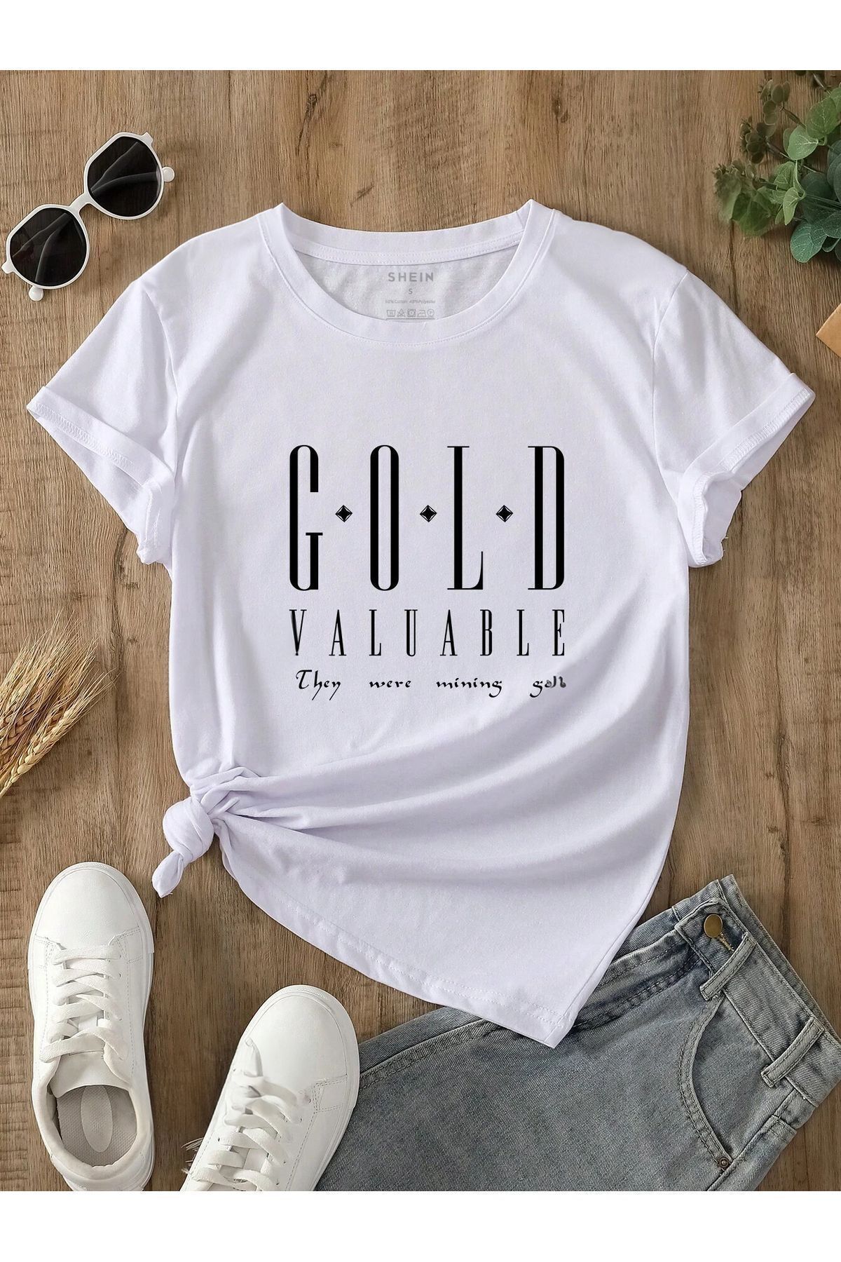 FoxSkin Sportswear&Company Cold Valuable Tişört - Beyaz Baskılı Oversize Yazlık Kısa Kol T-Shirt Bisiklet Yaka