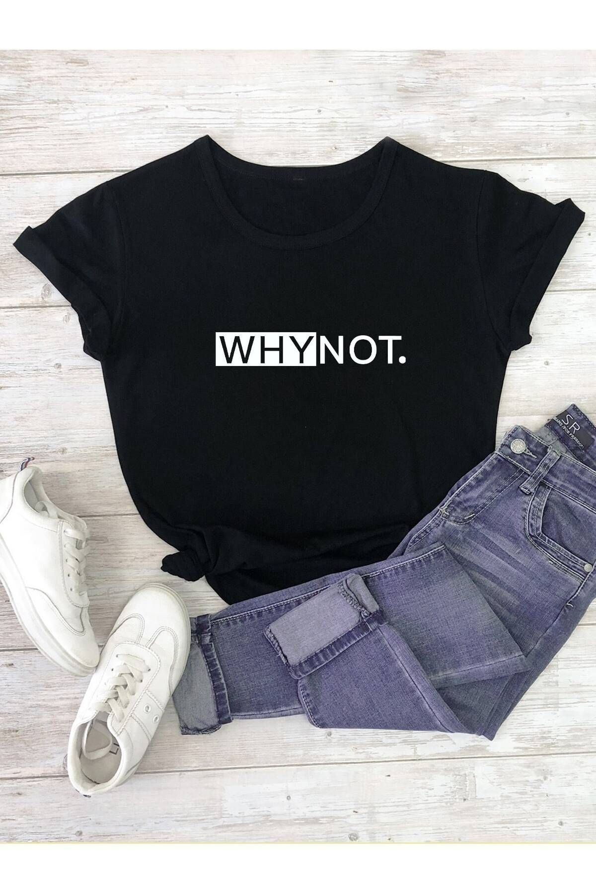 FoxSkin Sportswear&Company Whynot. Tişört - Siyah Baskılı Oversize Yazlık Kısa Kol T-Shirt Bisiklet Yaka