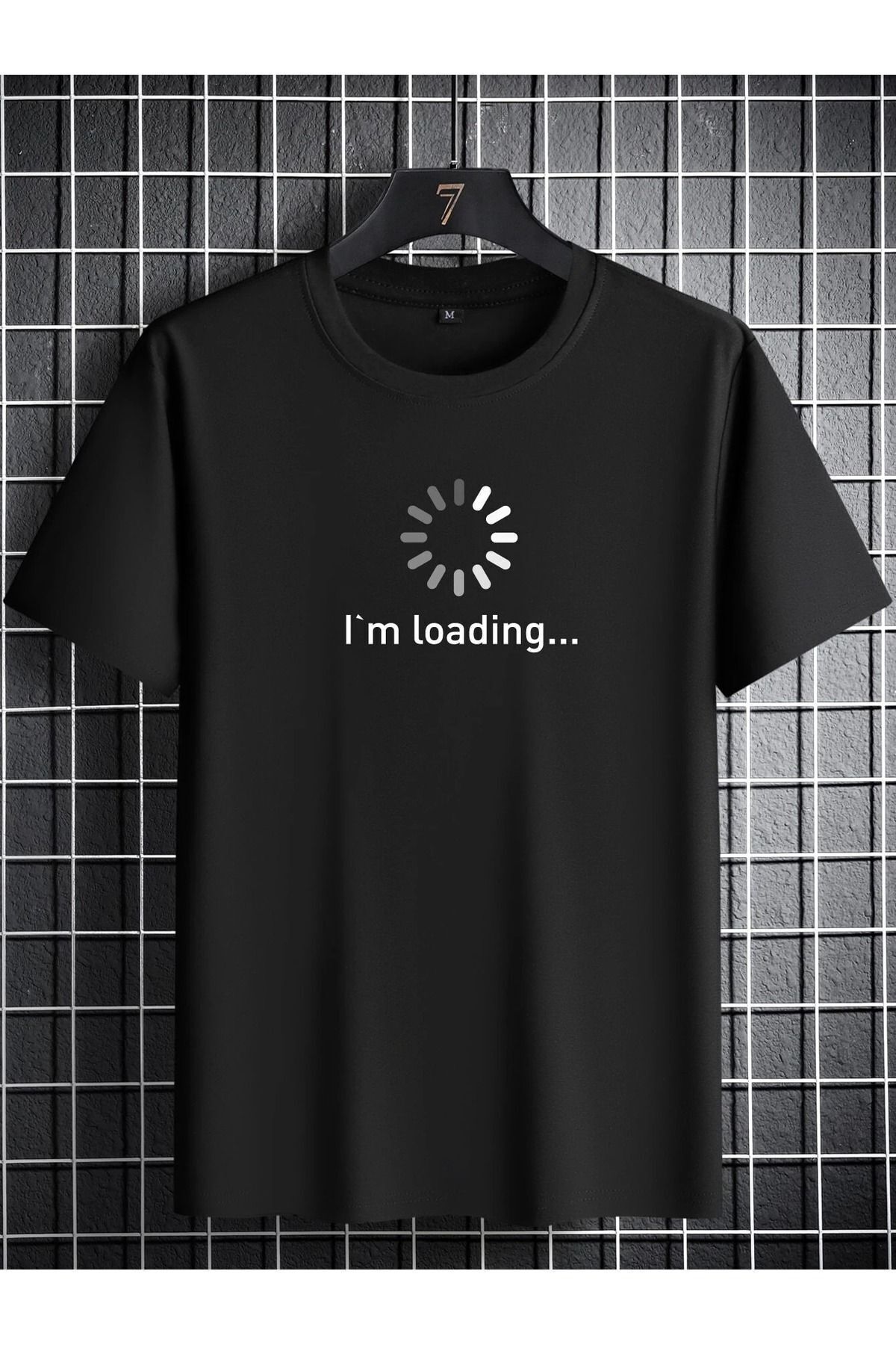 FoxSkin Sportswear&Company Loading Tişört - Siyah Baskılı Oversize Yazlık Kısa Kol T-Shirt Bisiklet Yaka