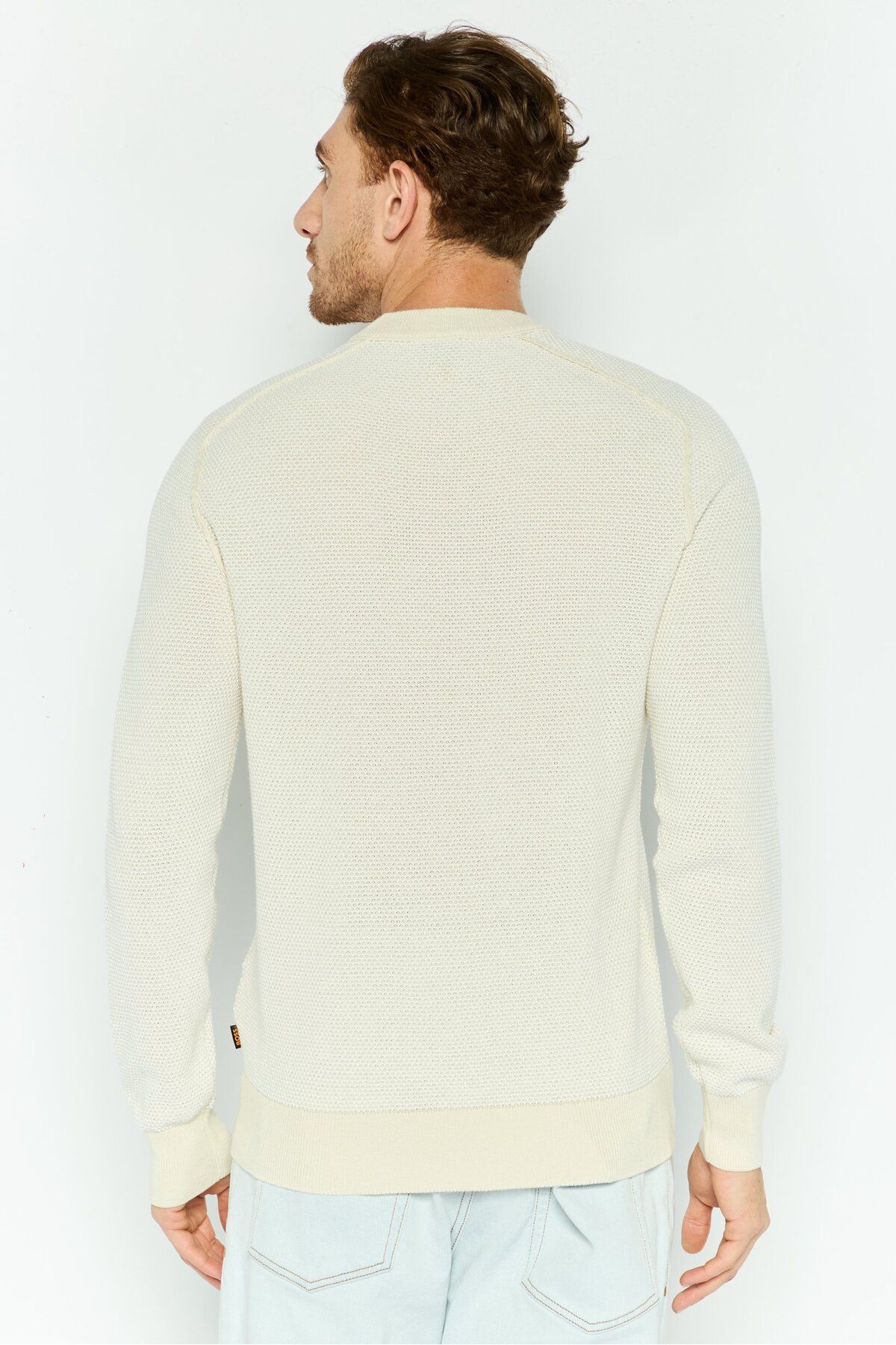 BOSS-Men Crew Neck Long Sleeves Knitted Sweater, Beige 4