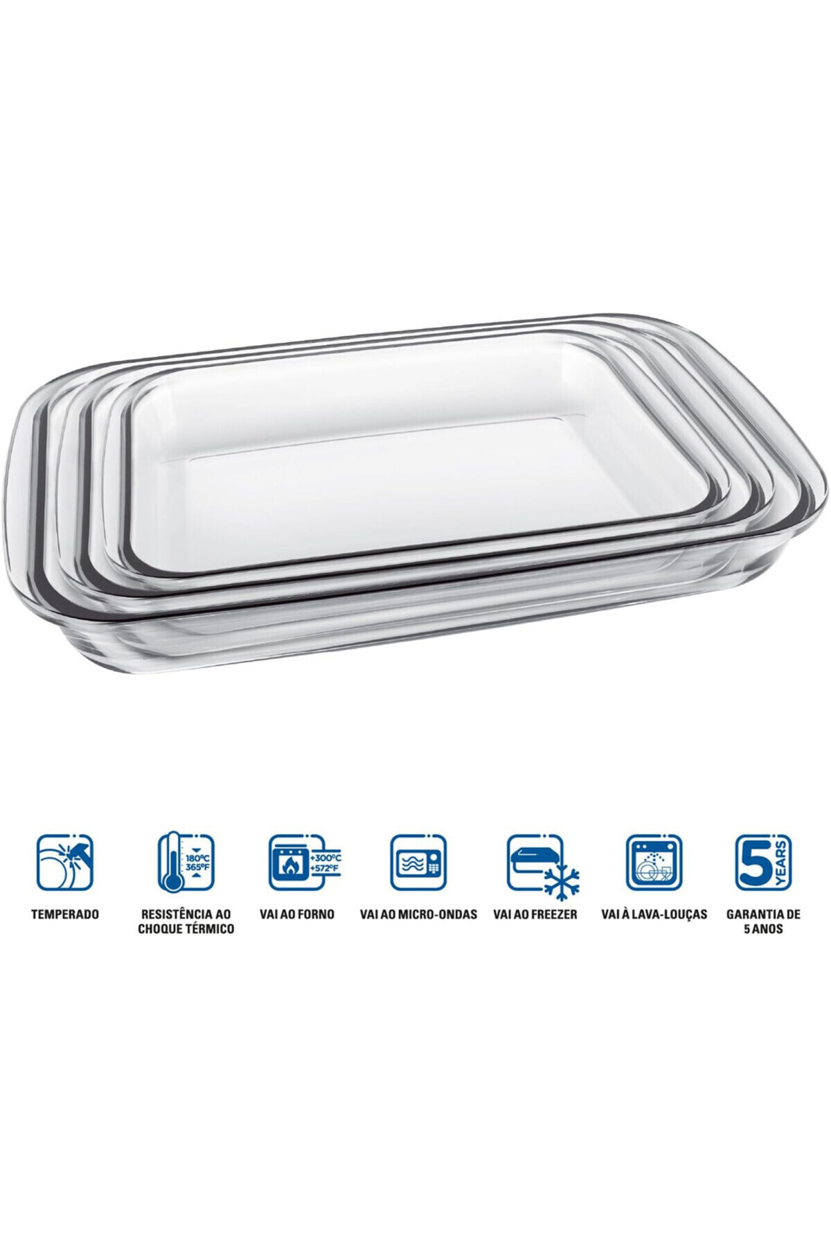 Marinex طقم أطباق زجاجية مستطيلة (MAB028) - طقم مكون من 3 قطع (1 لتر، 2.2 لتر، 3 لتر)