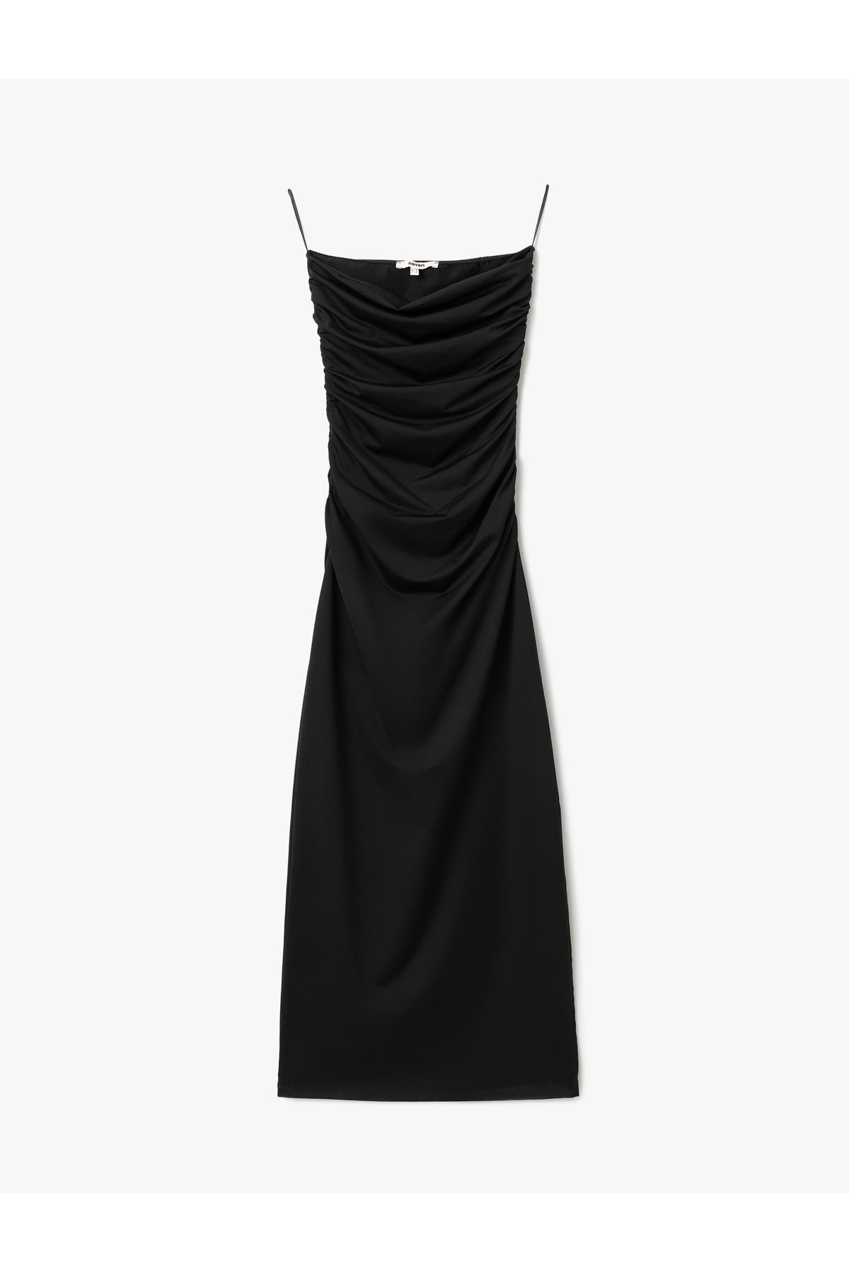 Koton Yeni Sezon Slim Fit Drapeli Midi Boy Straplez Elbise