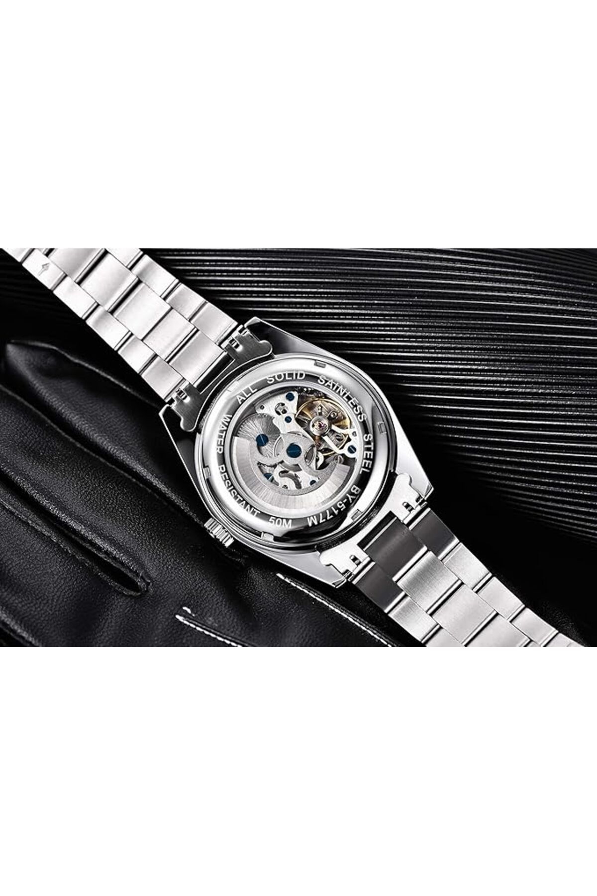 Benyar-5177 Luxury Automatic Mechanical Watch, Waterproof, Stainless Steel, Sport Wristwatch 6