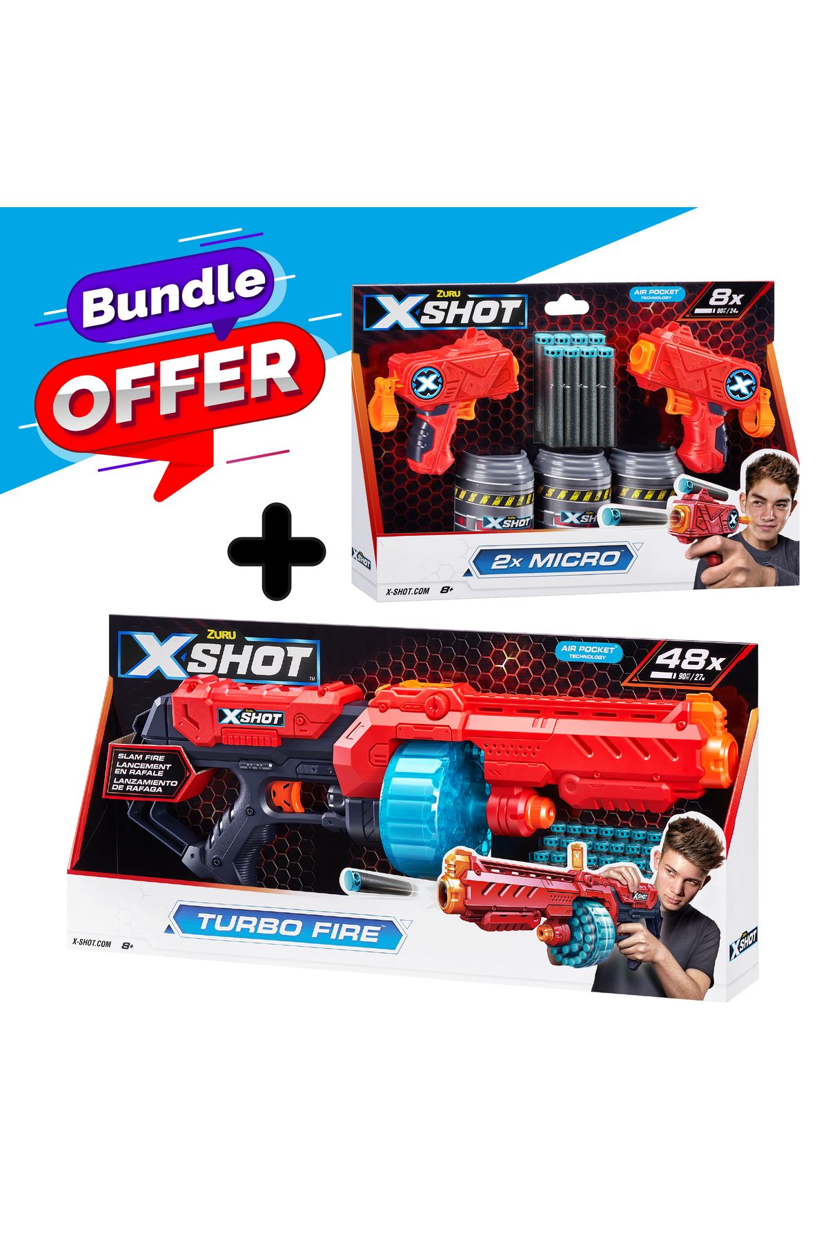 X-Shot-Excel Turbo Fire (48 Darts) & Double Micro (3 Cans/8 Darts) Bundle 1