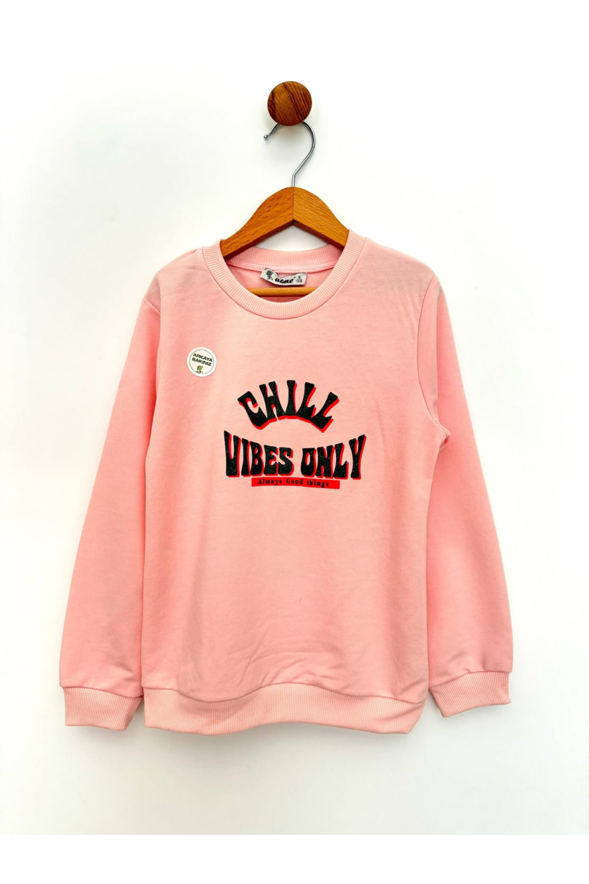 By Cwhr %100 Pamuk 2 İpliik Chill Vibes Only Arkası Baskılı Manşet Kollu Mevsimlik Kız Çocuk Sweatshirt fotoğrafı 3 (önizleme)