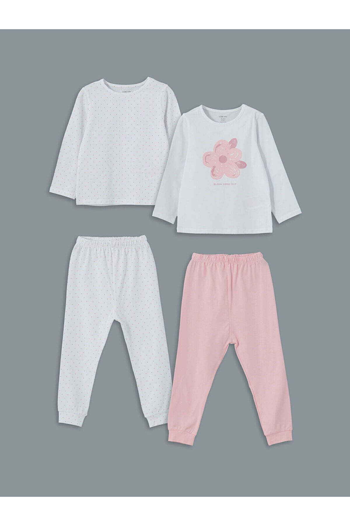 LC Waikiki Bisiklet Yaka Baskılı Kız Çocuk Pijama Takımı 2'li