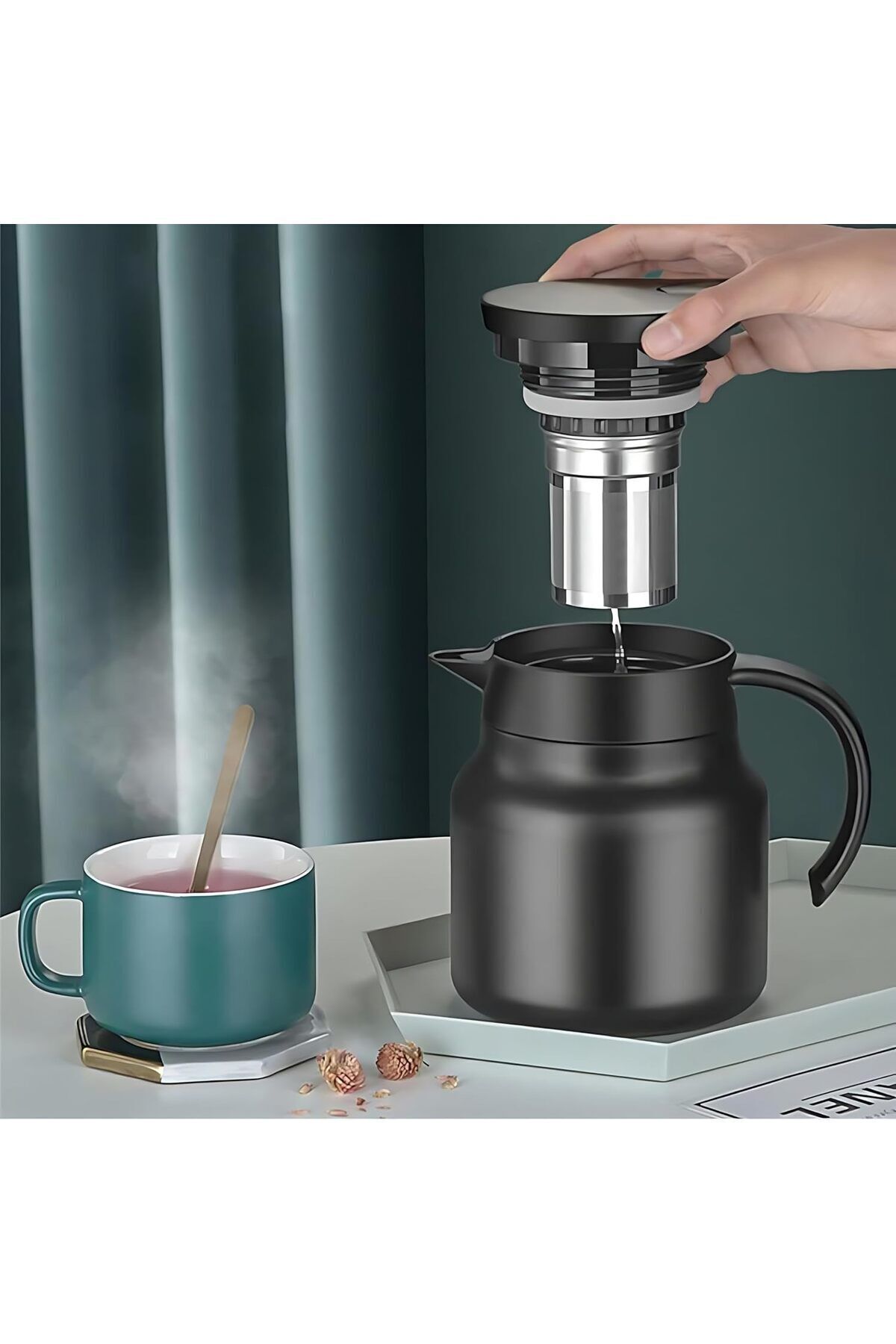 Generic-Stainless Steel 1000ML Large Capacity Insulated Kettle Teapot Tea Filter Digital Temperature Display 7