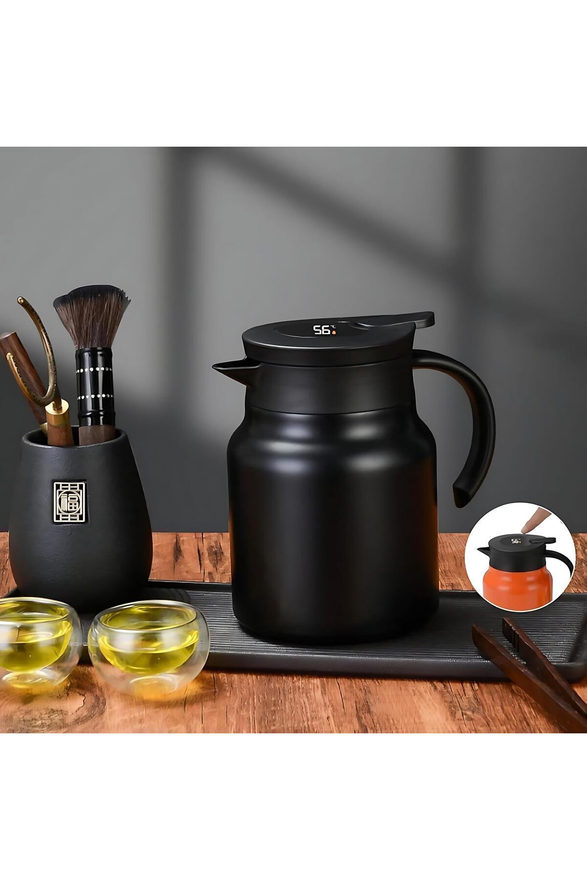 Generic-Stainless Steel 1000ML Large Capacity Insulated Kettle Teapot Tea Filter Digital Temperature Display 1