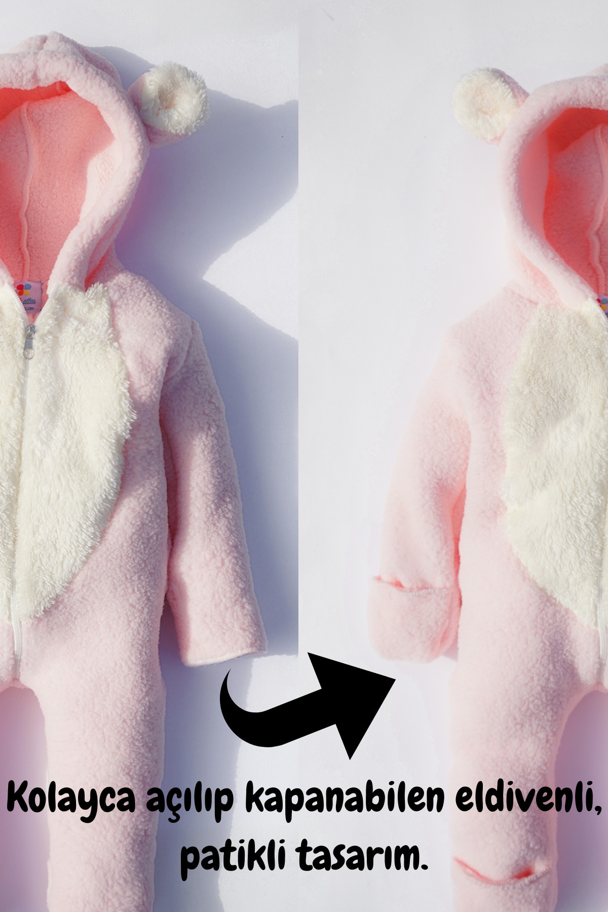 bshood X İpek Atlas Kız Erkek Bebek Ve Çocuk Pembe Kışlık Ayı Tulum fotoğrafı 7 (önizleme)