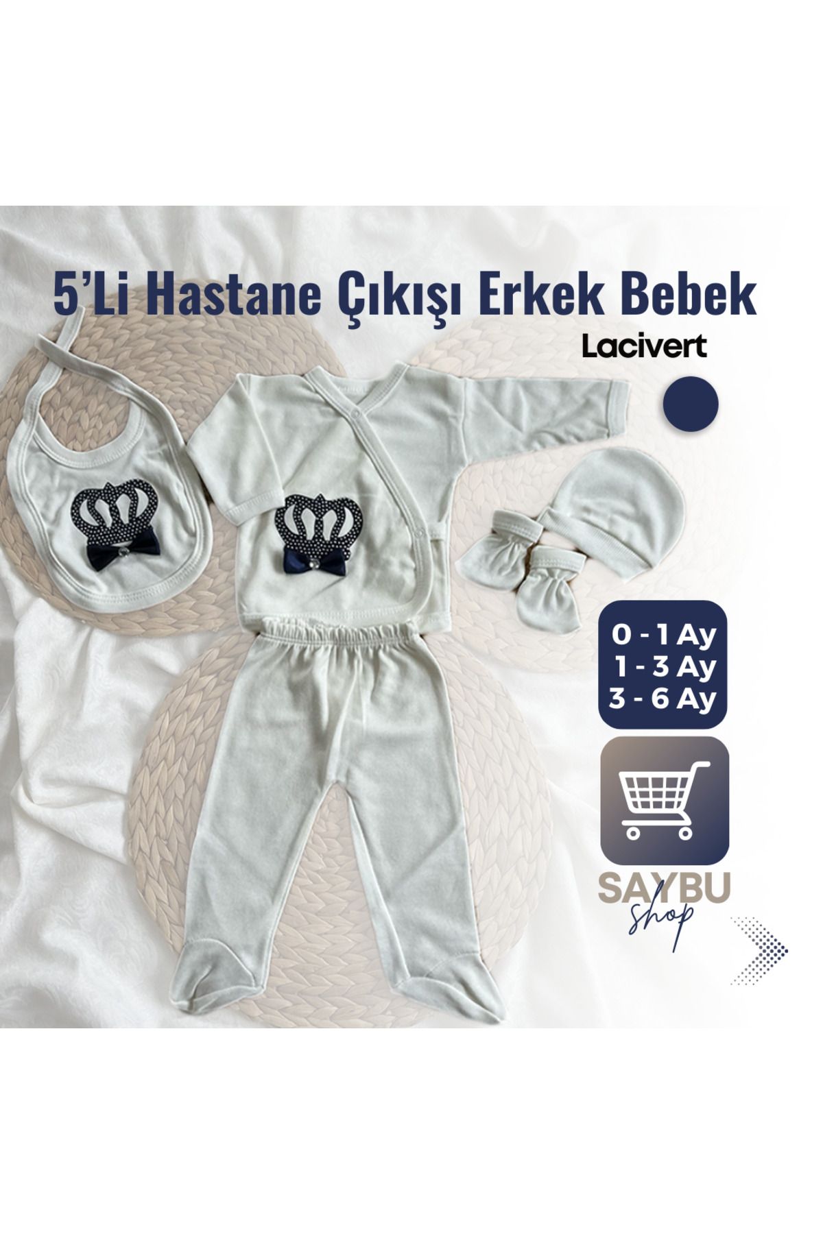 SAYBUSHOP-Pink/Navy Blue 5-Piece Hospital Release Set - Baby Romper, Socks, Hat, Gloves and Cardigan 1