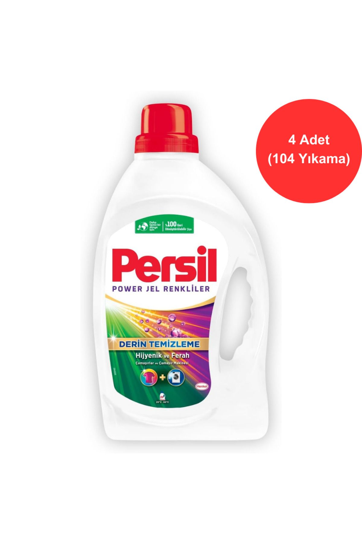 Persil Power Jel Renkliler Çamaşır Deterjanı 4x1690 ml (104 Yıkama)