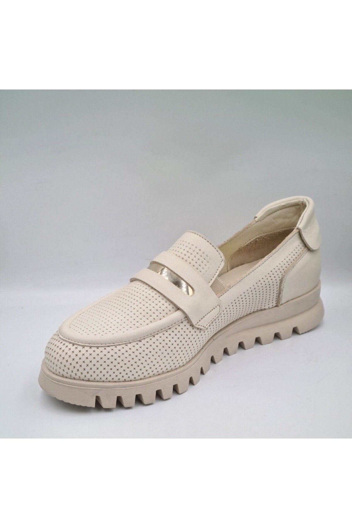 Mammamia-D25Ya-3190 Cream Color Printed Genuine Leather Women's Daily Casual Shoes 3