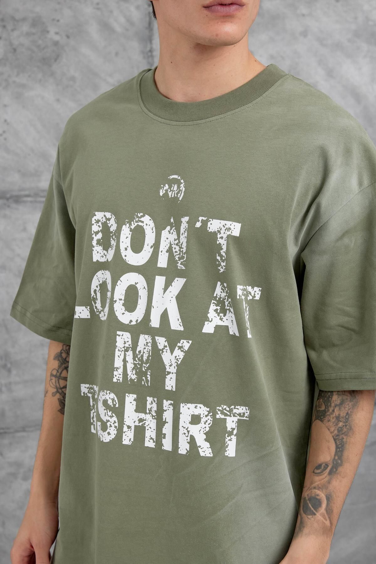 NOMARC-Green Dont Look at My Tshirt Written Oversize Tshirt 3