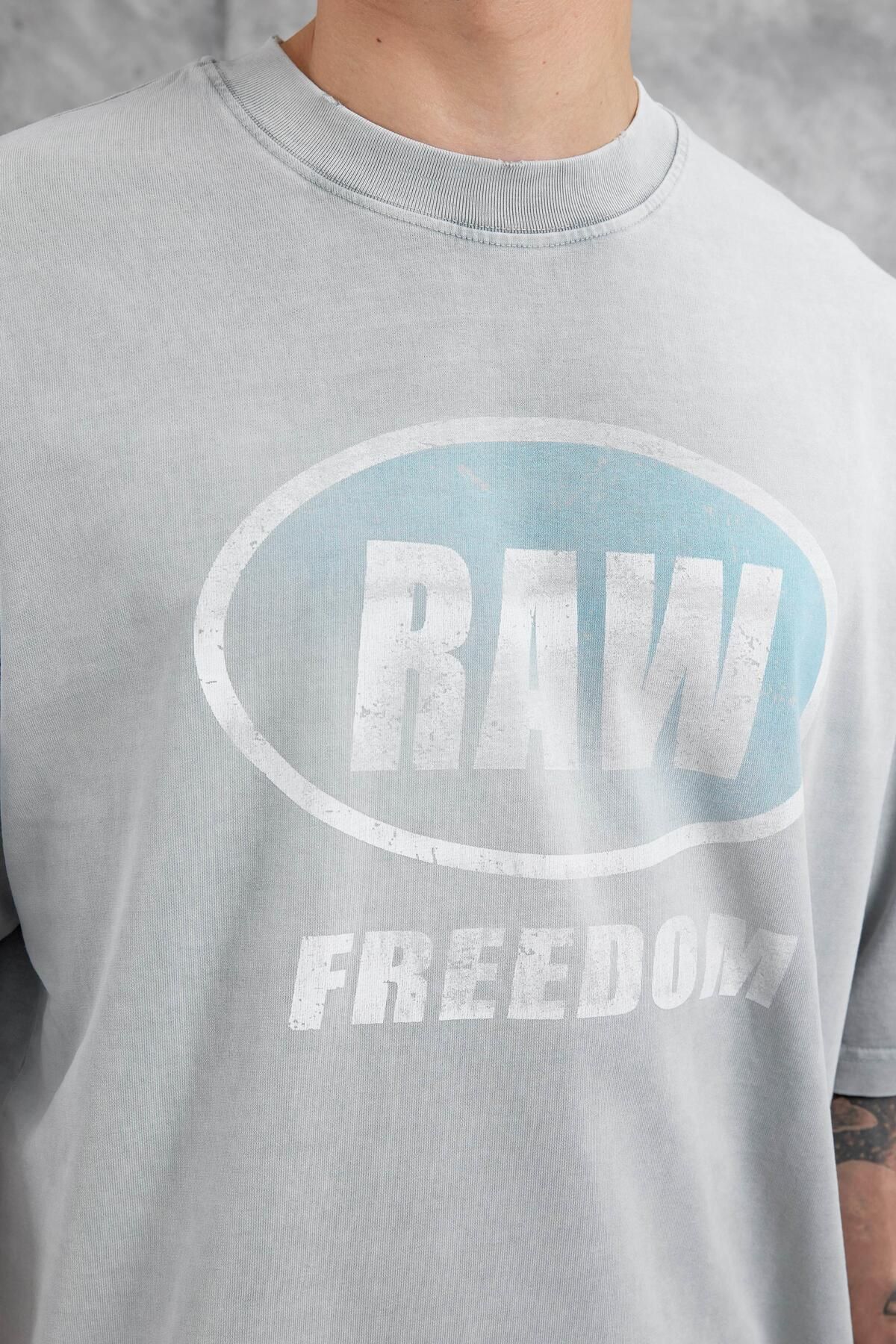 NOMARC-Gray Raw Written Washed Oversize Tshirt 2