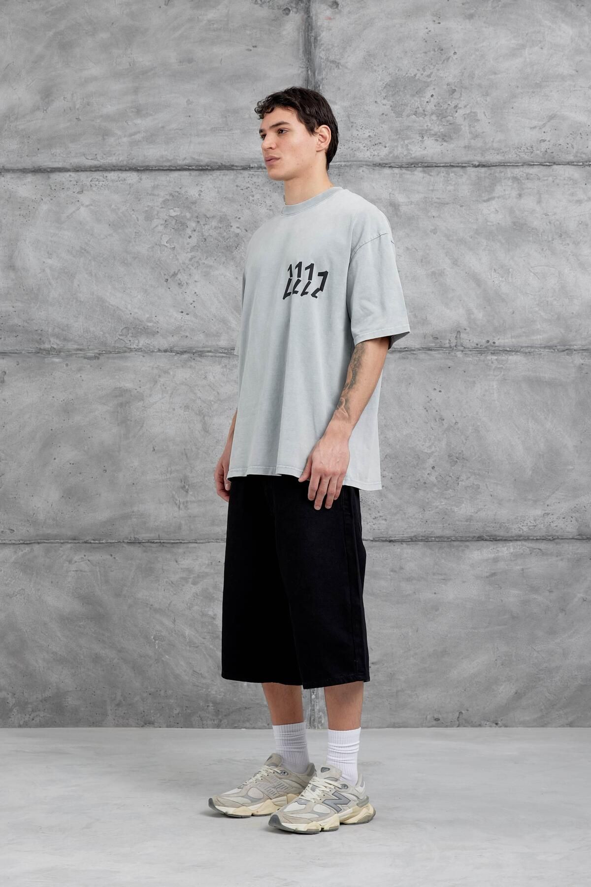 NOMARC-Gray 1111 Written Washed Oversize Tshirt 5