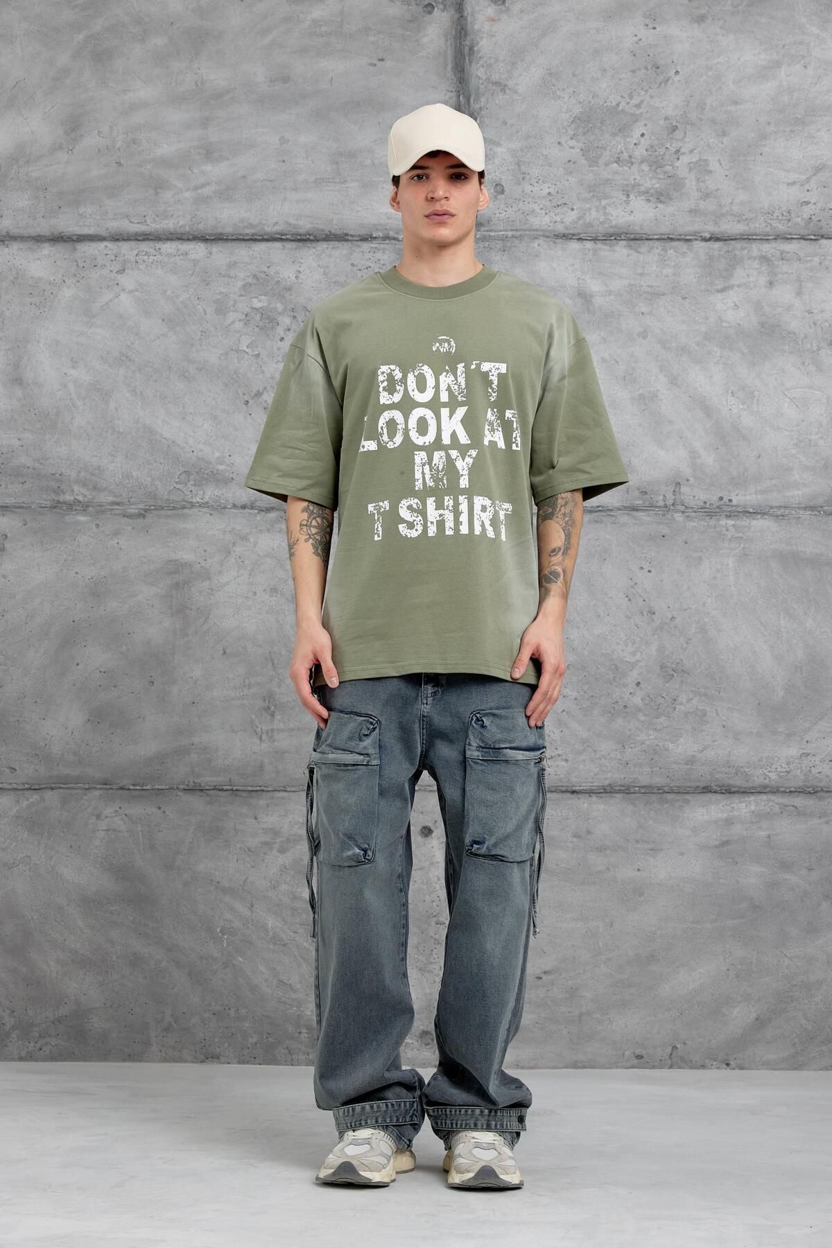 NOMARC-Green Dont Look at My Tshirt Written Oversize Tshirt 2