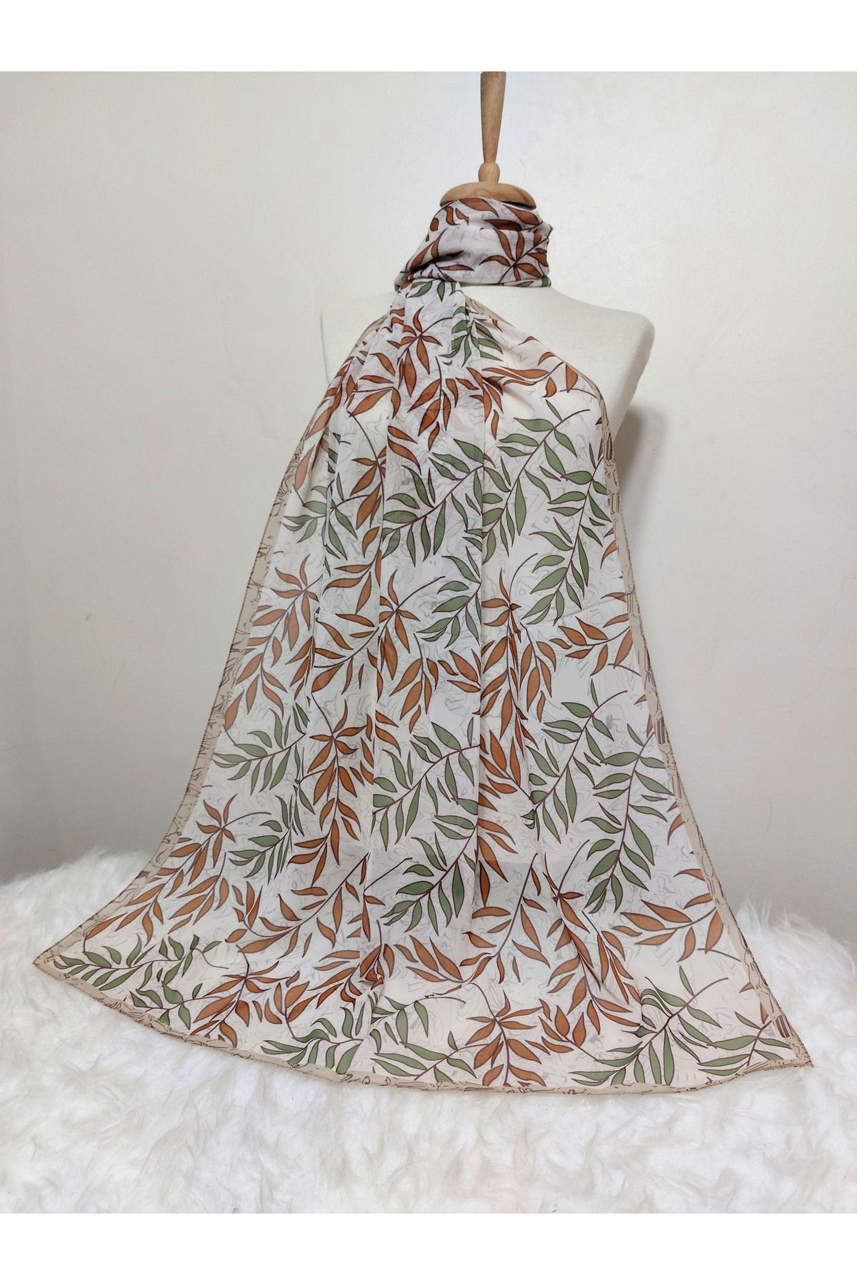 REMOMODA-180X70 cm Patterned Chiffon Shawl - Leaf Model 2