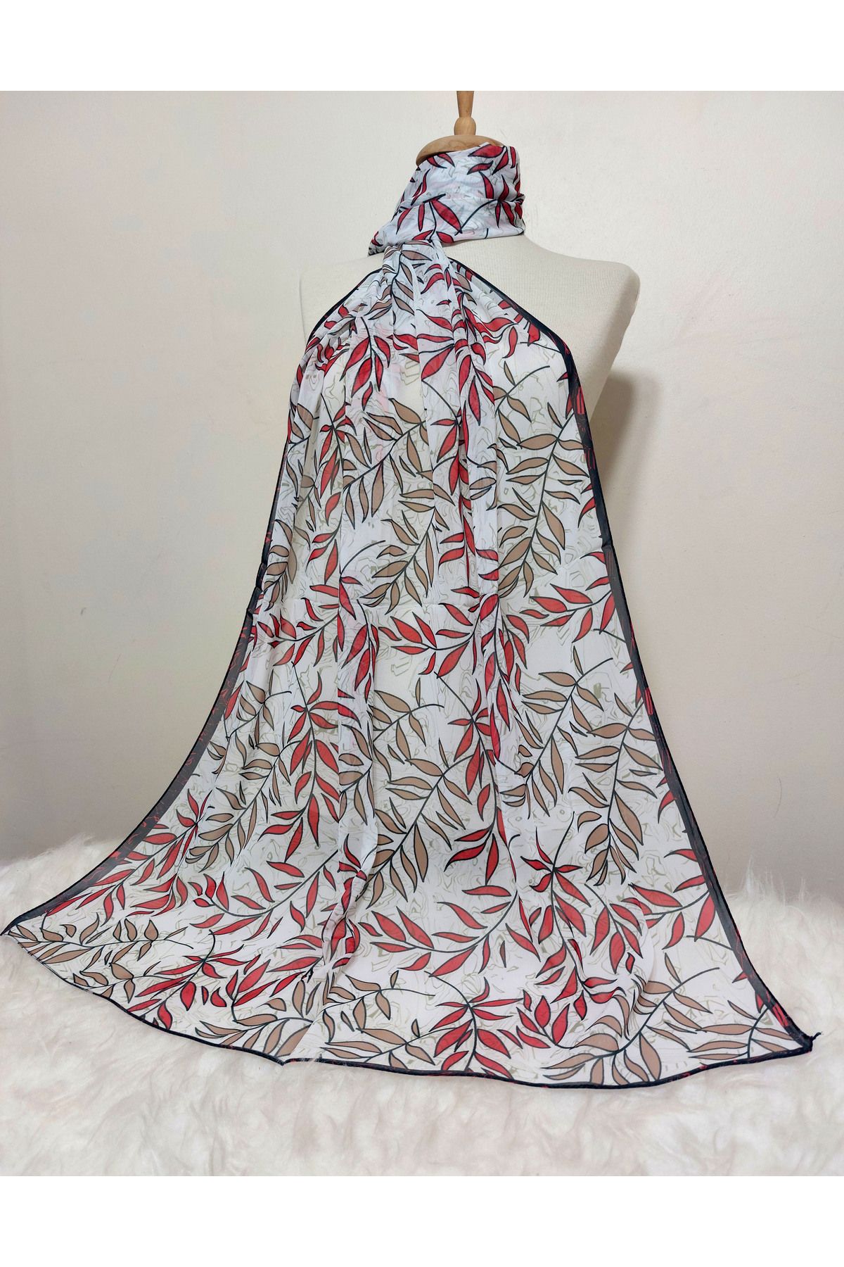 REMOMODA-180X70 cm Patterned Chiffon Shawl - Leaf Model 2