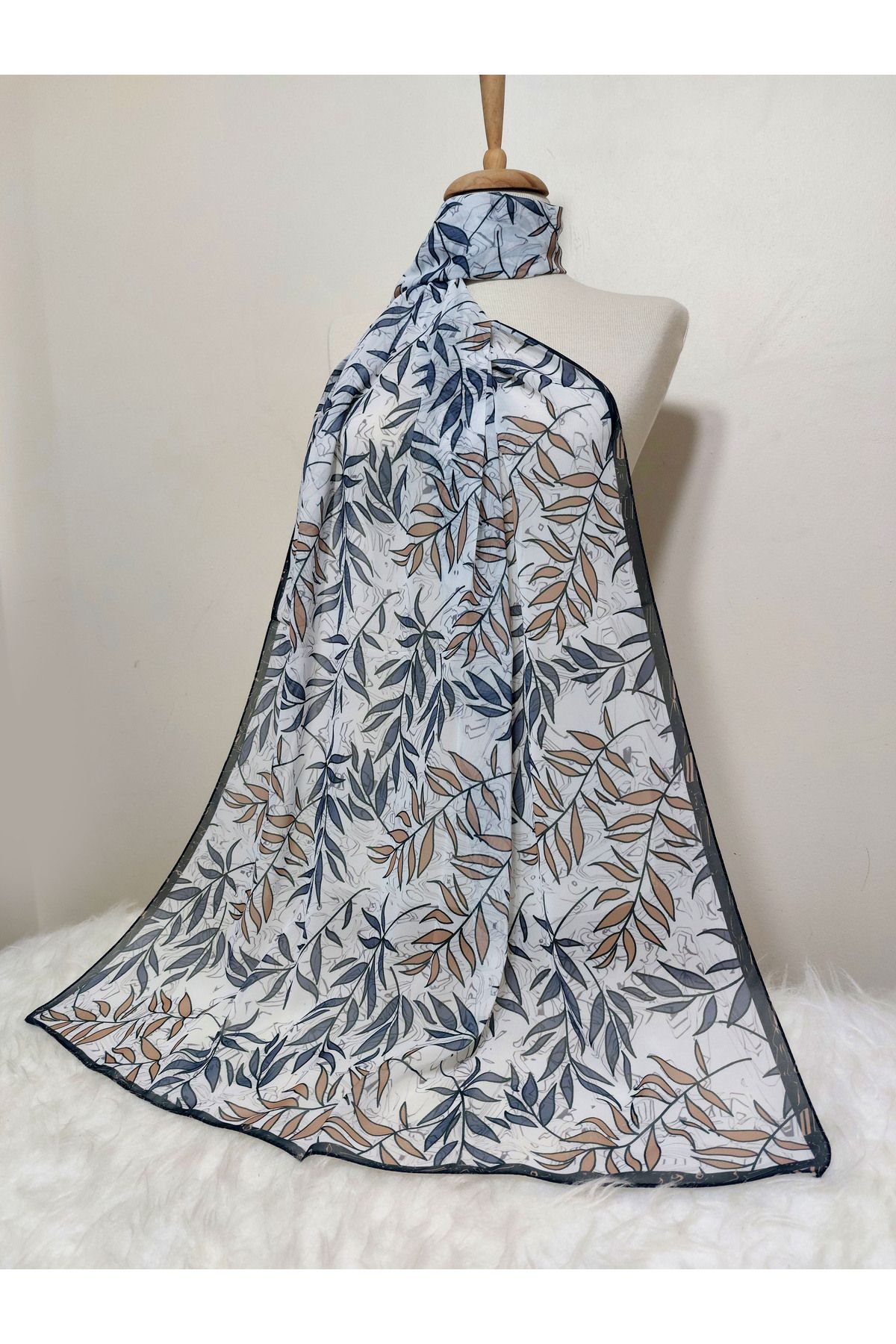 REMOMODA-180X70 cm Patterned Chiffon Shawl - Leaf Model 2