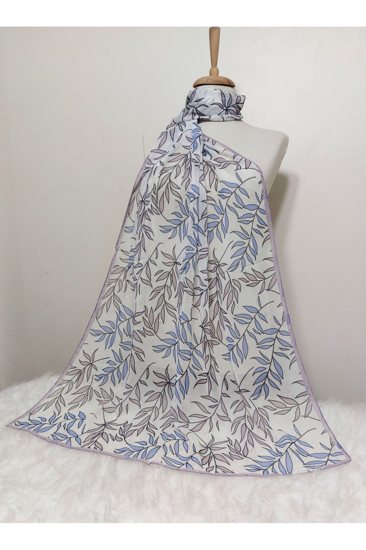 REMOMODA-180X70 cm Patterned Chiffon Shawl - Leaf Model 2