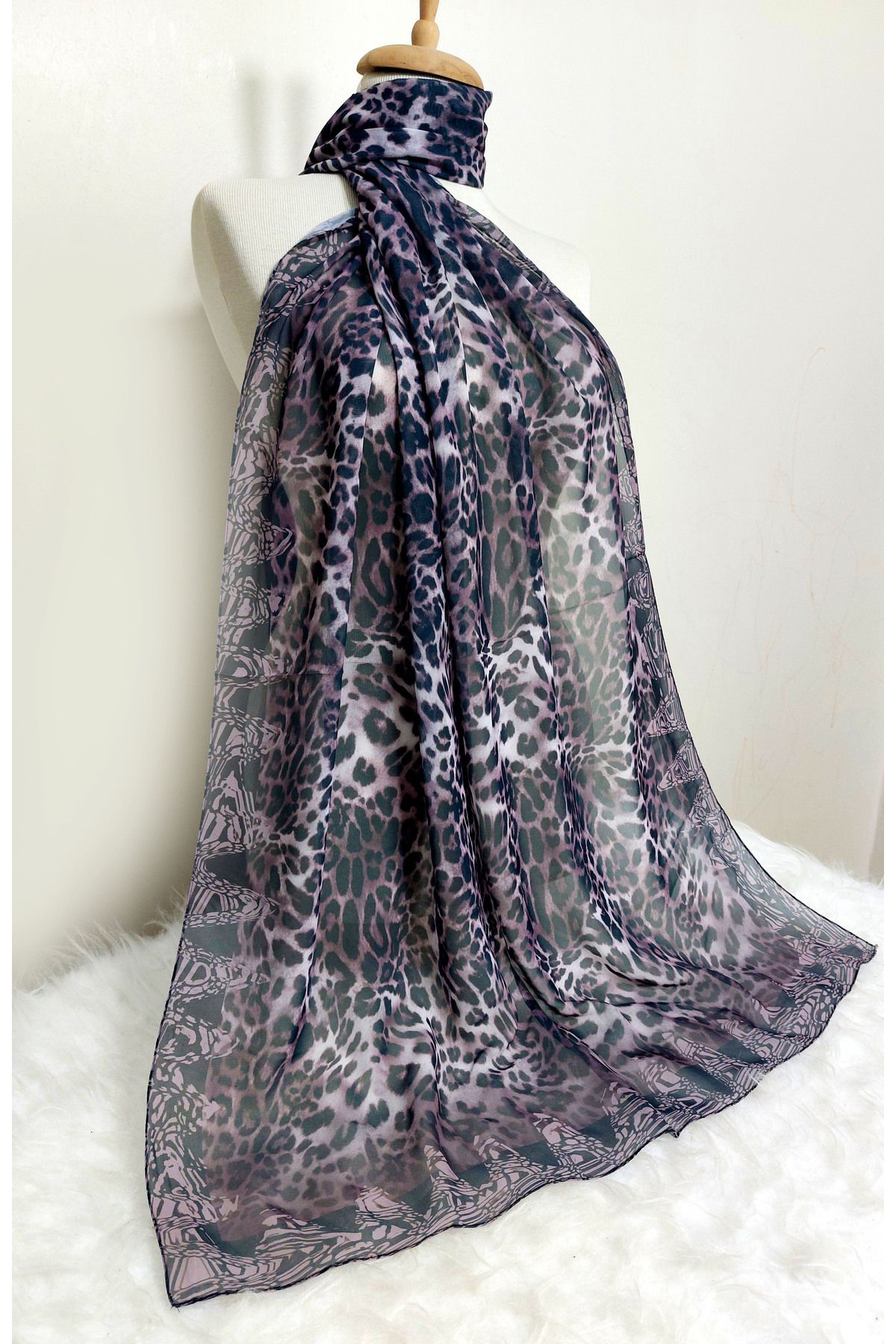REMOMODA-180X70 cm Patterned Chiffon Leopard Shawl 3
