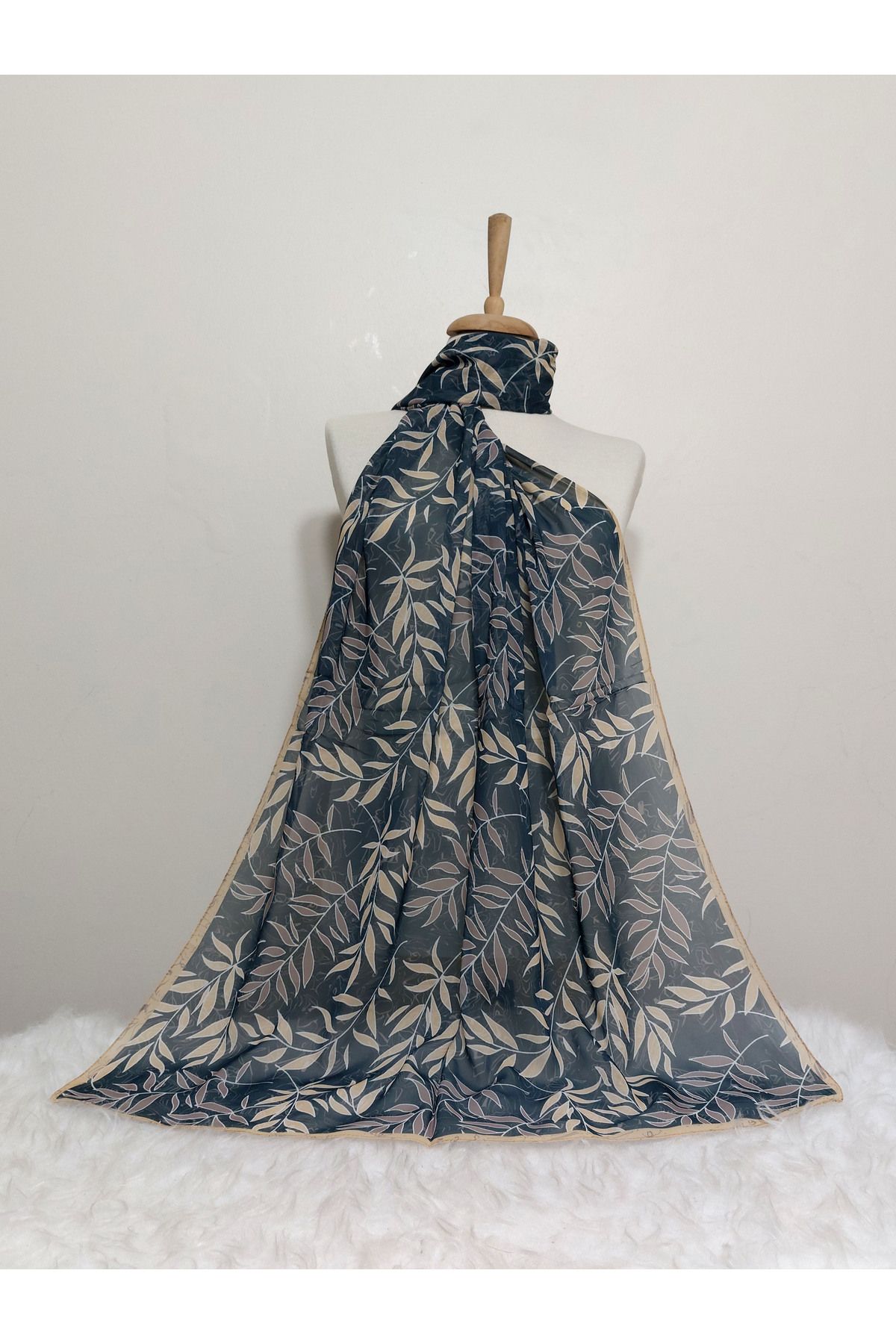 REMOMODA-180X70 cm Patterned Chiffon Shawl - Leaf Model 1