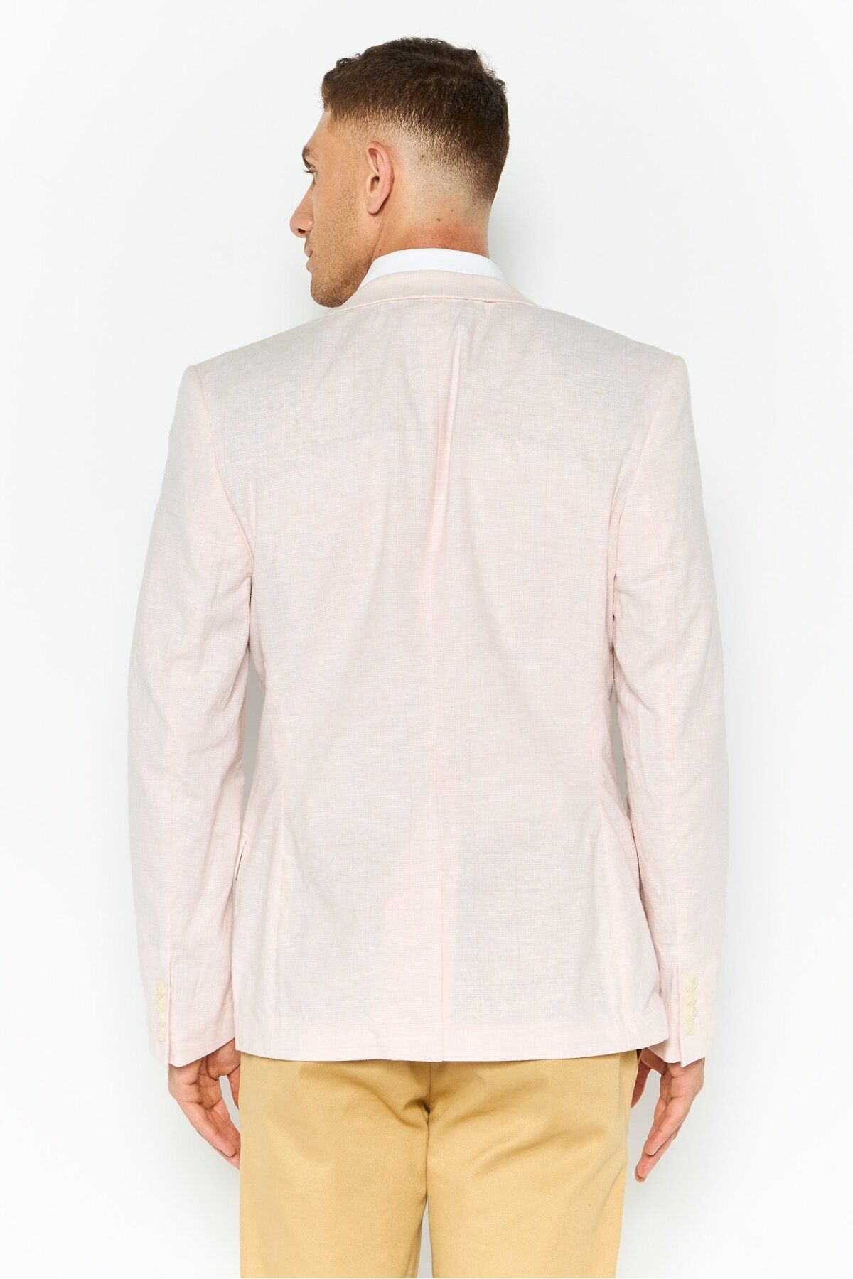 Asos Design-Men Skinny Fit Plaid Wedding Suit Jacket, Light Pink 4