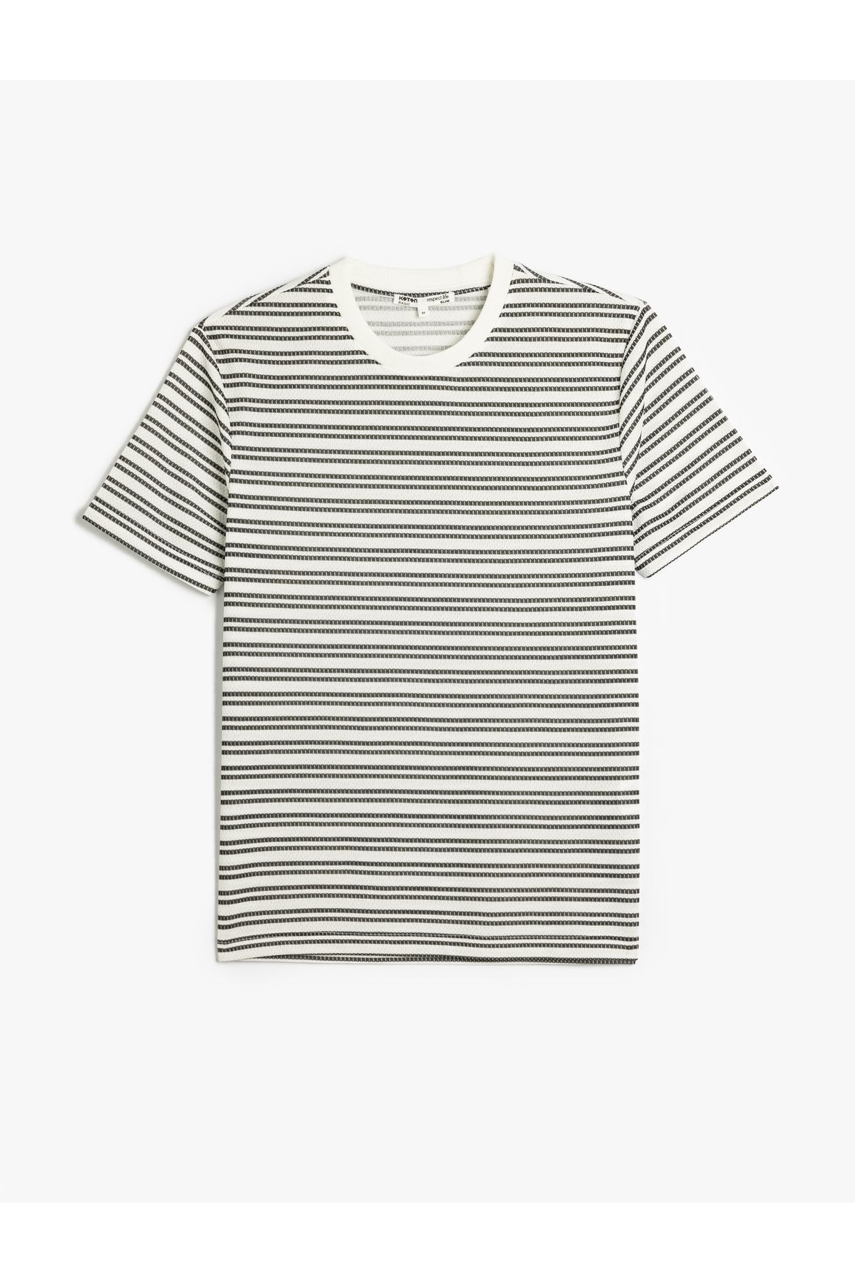 Koton Yeni Sezon Çizgili Kısa Kollu Bisiklet Yaka Slim Fit Tişört